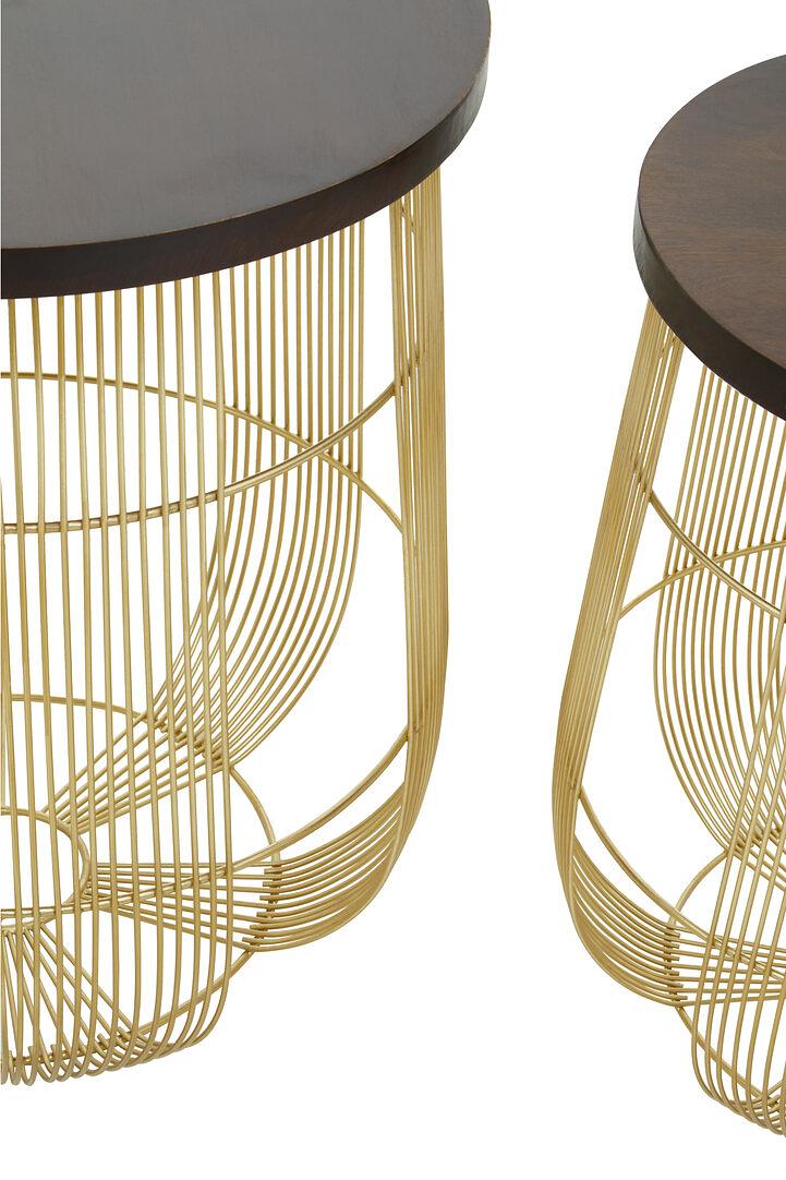 2x Agra Tavolino rotondo in legno di mango e ottone 3