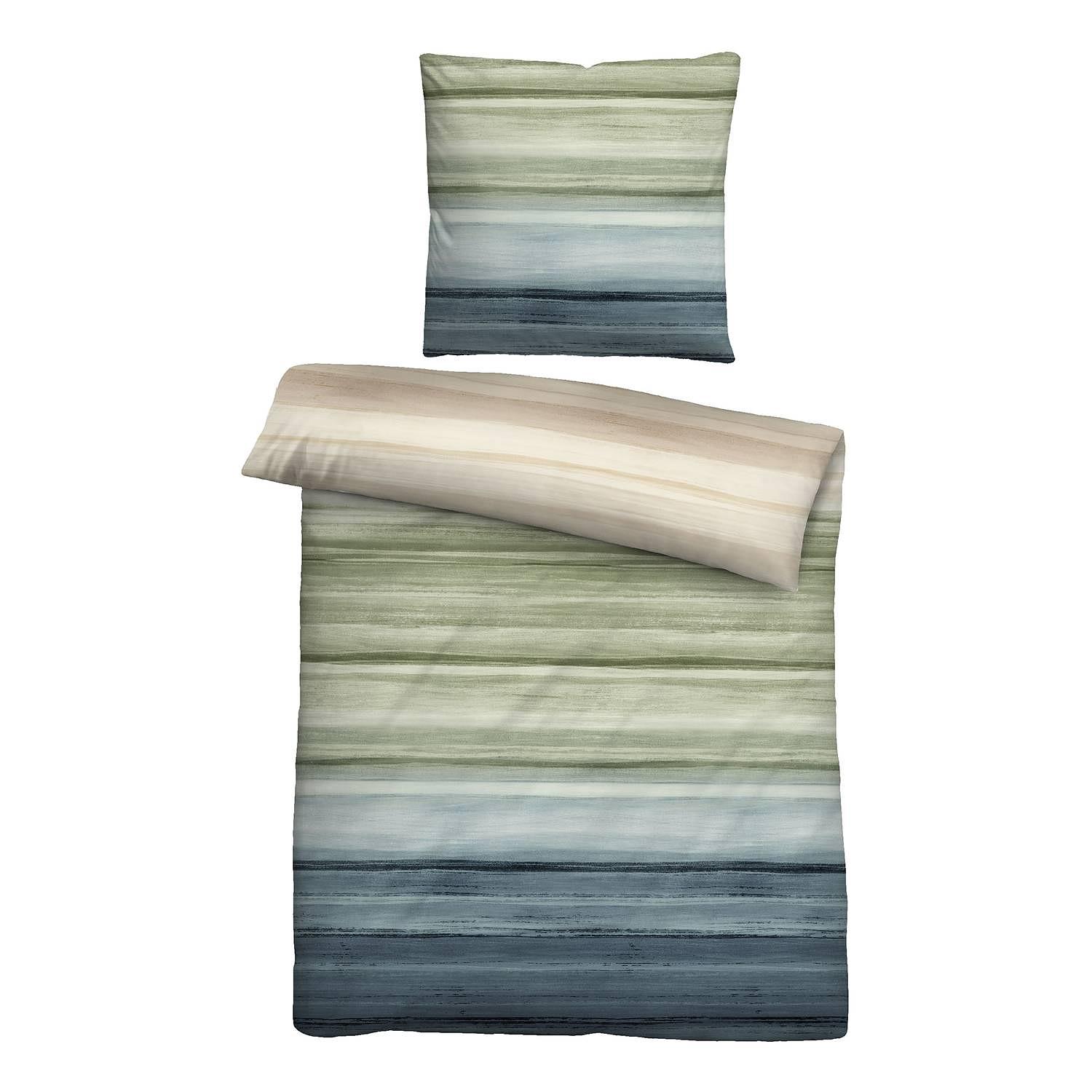 Saes Bettwäsche Mako-Satin Grün 155x200cm Kissen 80x80 cm 1