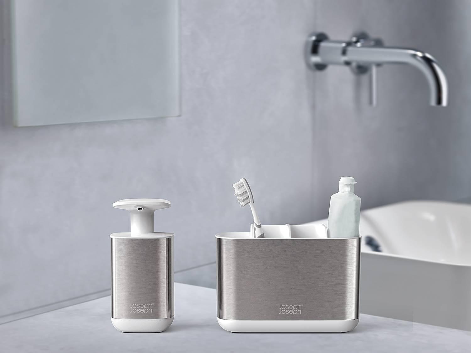 Bad Accessoire 2er Set Easy Store Edelstahl Silber Weiß 2