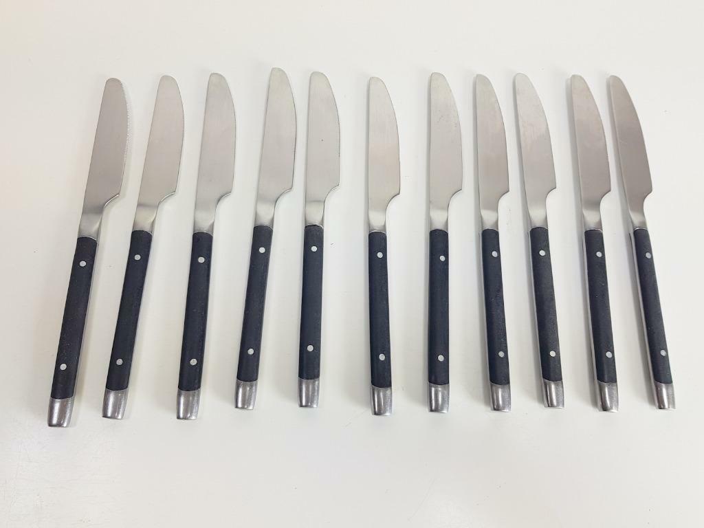 11x Vintage Tafelmesser Edelstahl Schwarz 1960er Jahre 4