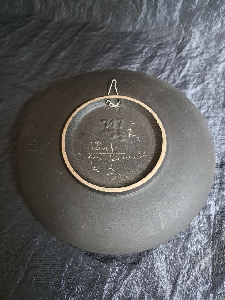 Vintage Wandteller Keramik Mehrfarbig 1950er Jahre 1