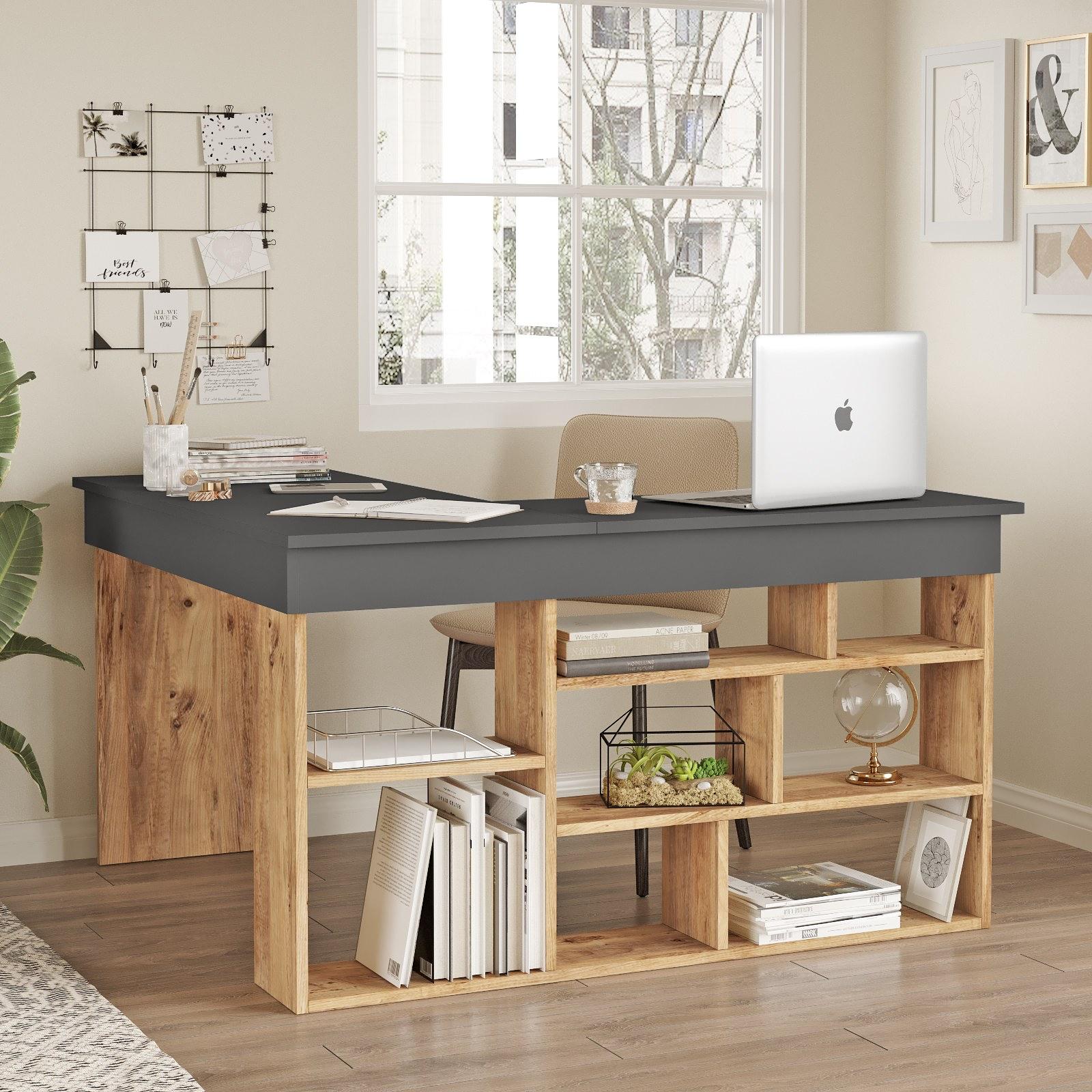 Corner desk with shelf Brown Black 3