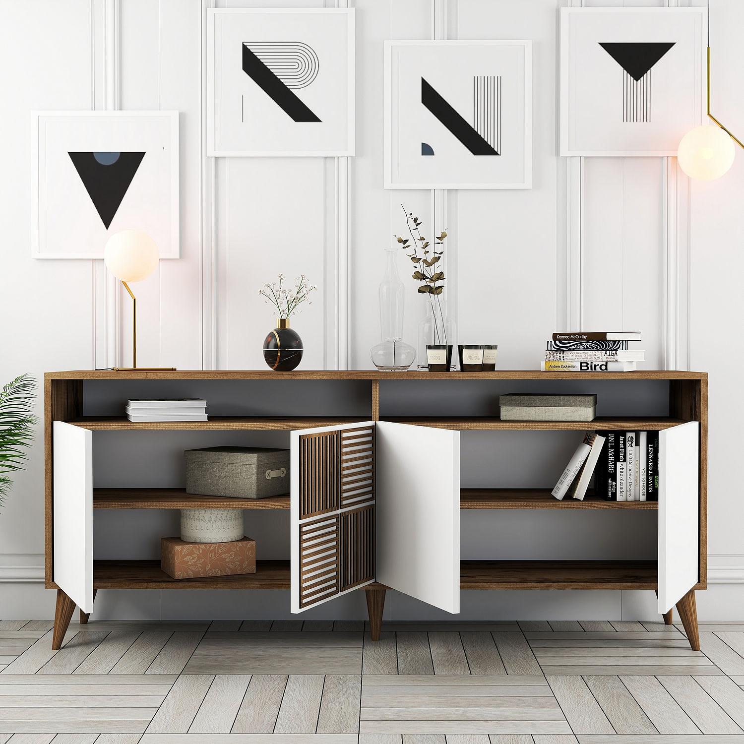 Milan Sideboard Walnussbraun Weiß 180cm 2