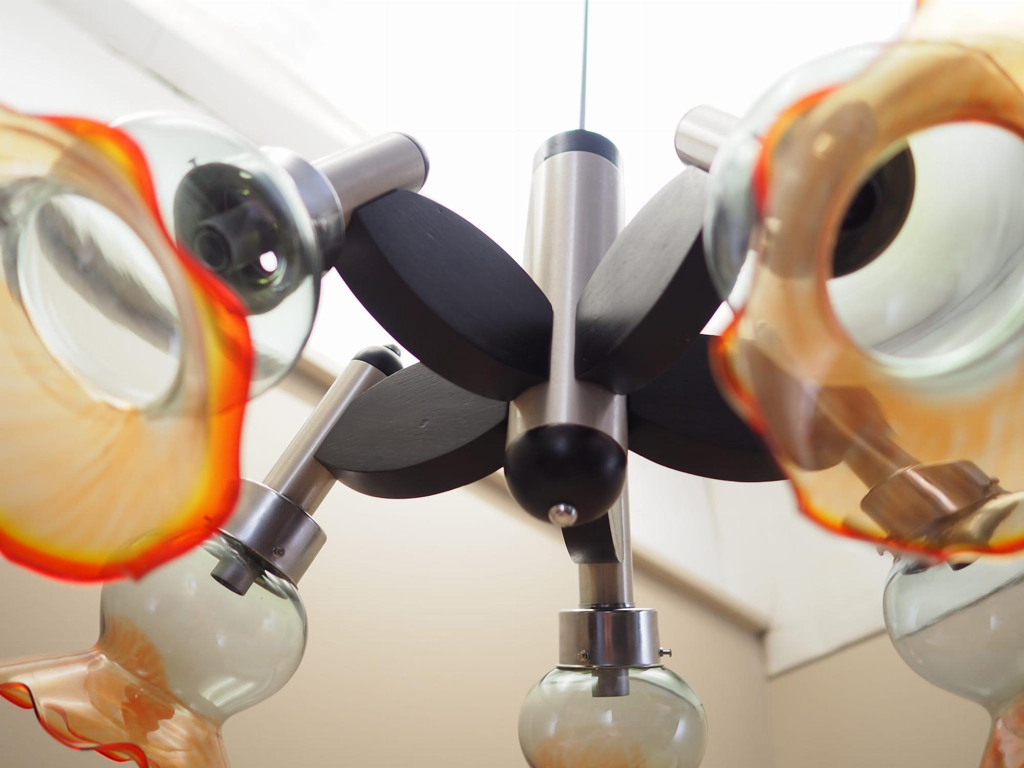 Vintage Kronleuchter Glas Holz Orange 1970er Jahre 13