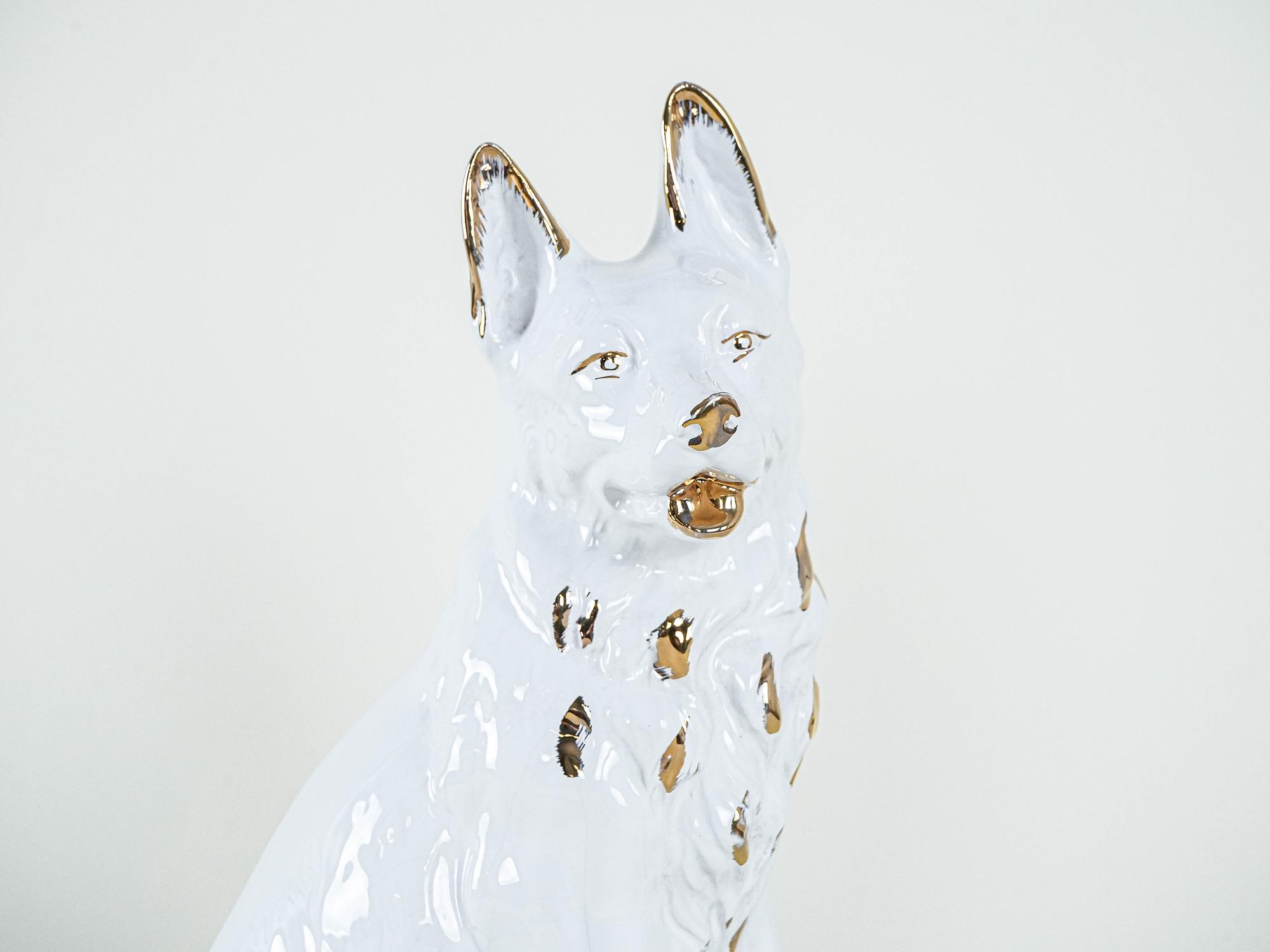 Hundefigur Porzellan Weiß 1960er Jahre 4