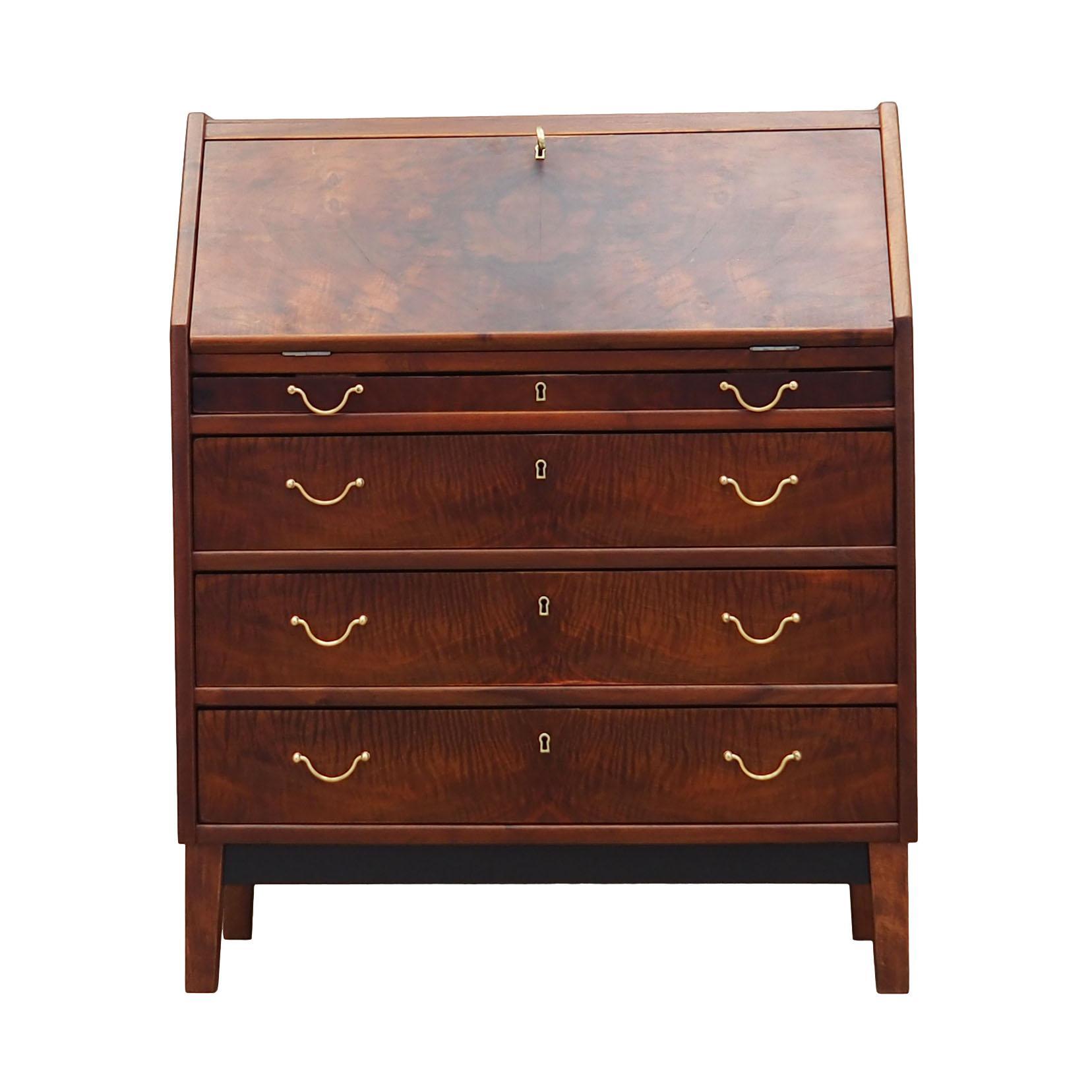 Vintage secretary desk, walnut wood, brown, 1960s 0