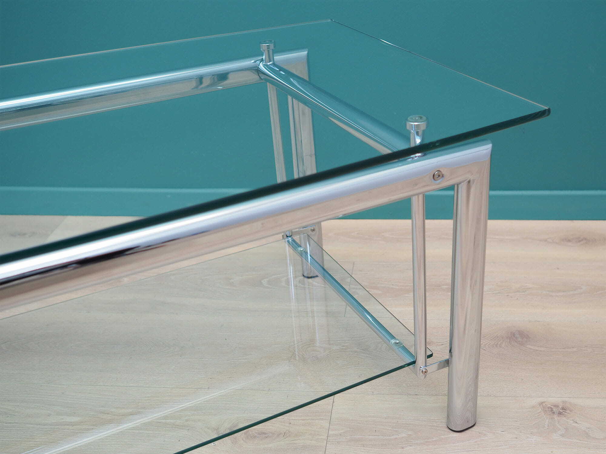 Vintage Coffee Table Glass Metal Transparent 1970s 9