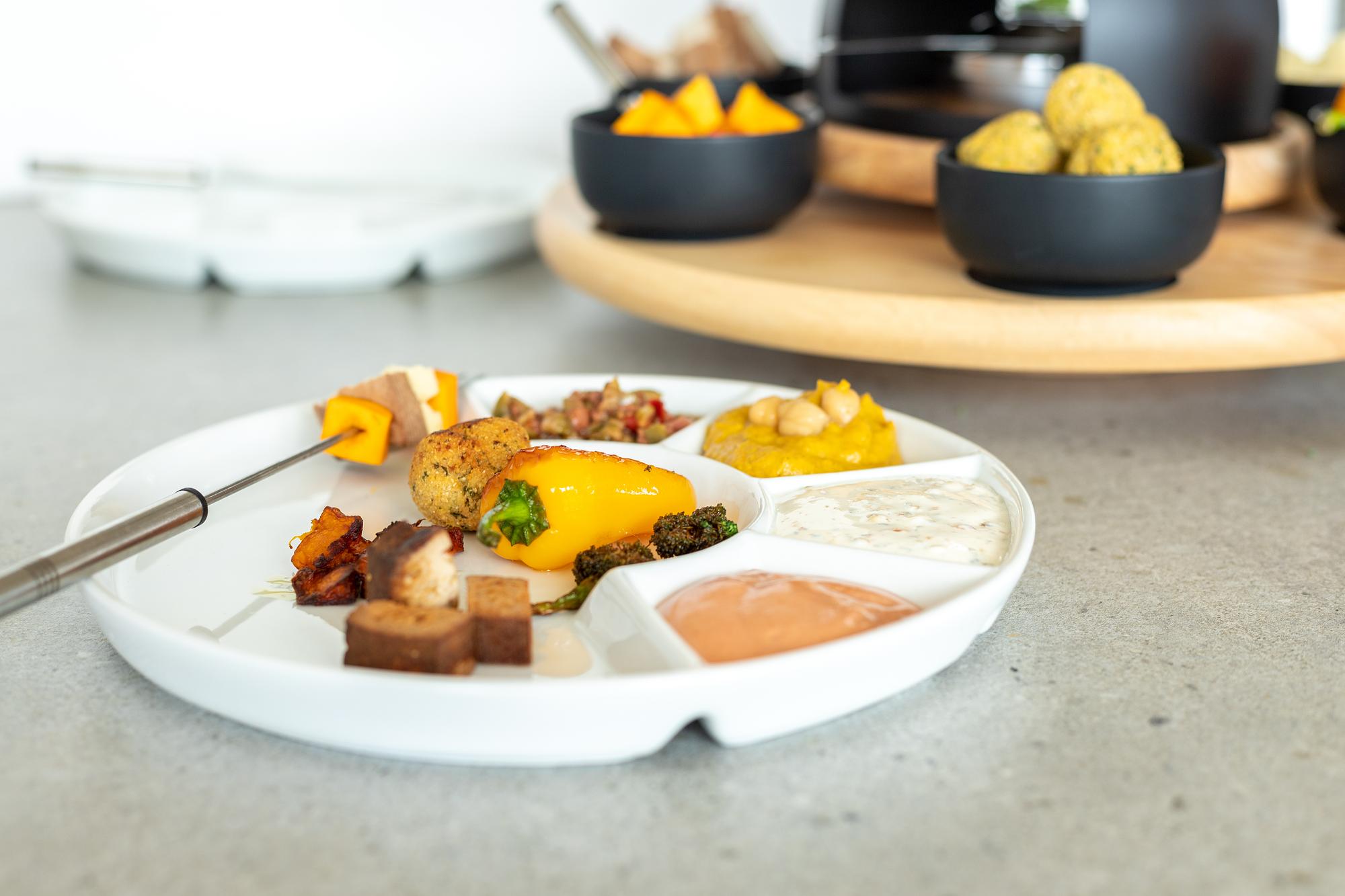 4x Fondueteller Cascatas Porzellan Weiß 3