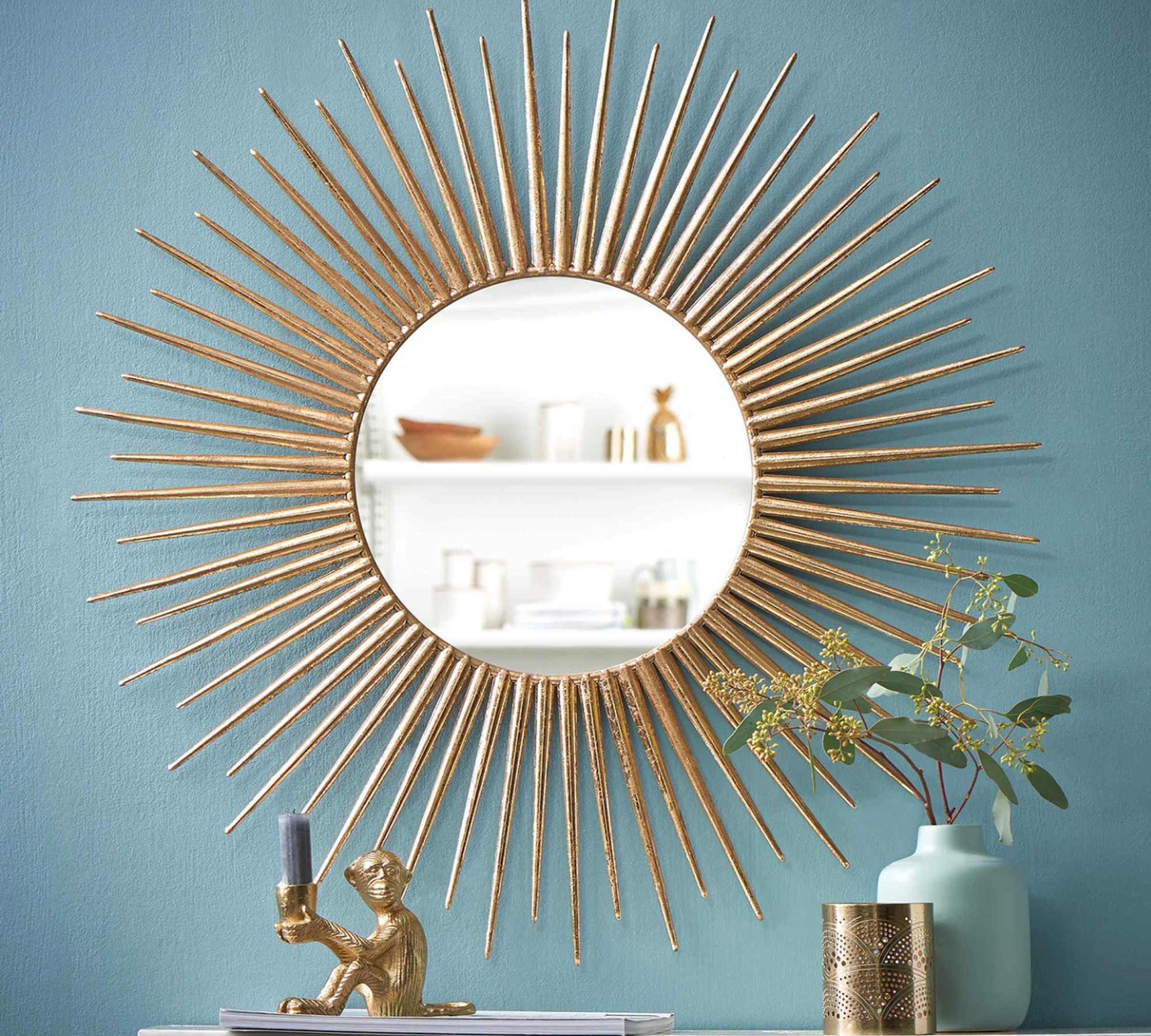 Runder Spiegel Eisen Glas Gold 3