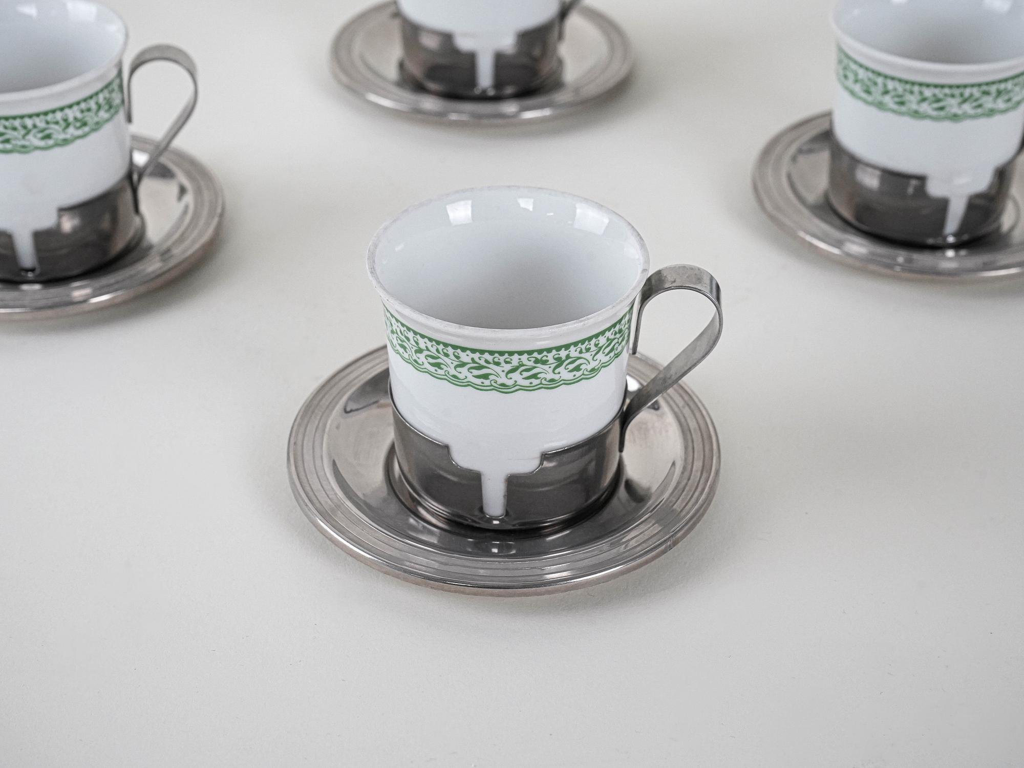 Espresso cup set Porcelain Silver White 1980s 5