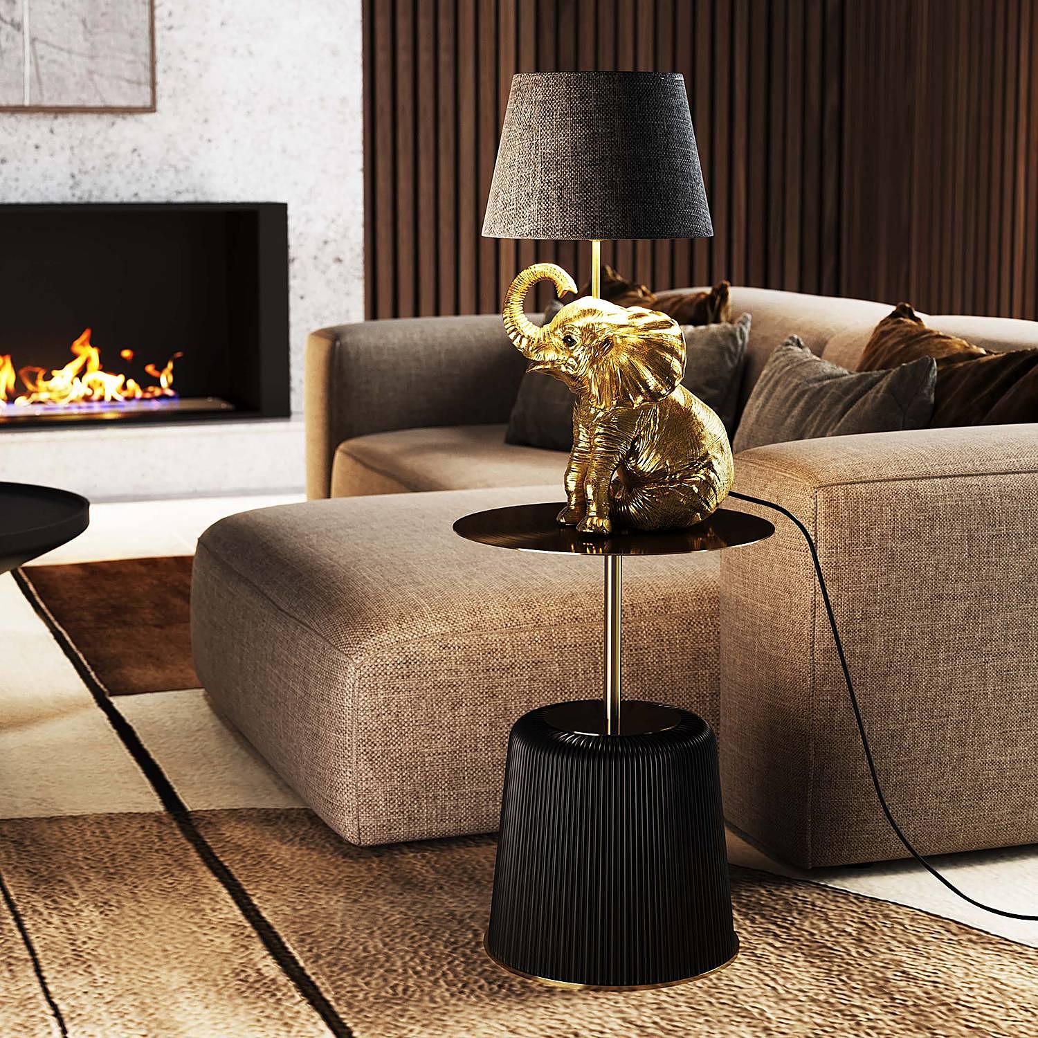 Table Lamp Happy Elephant Steel Black Gold 2