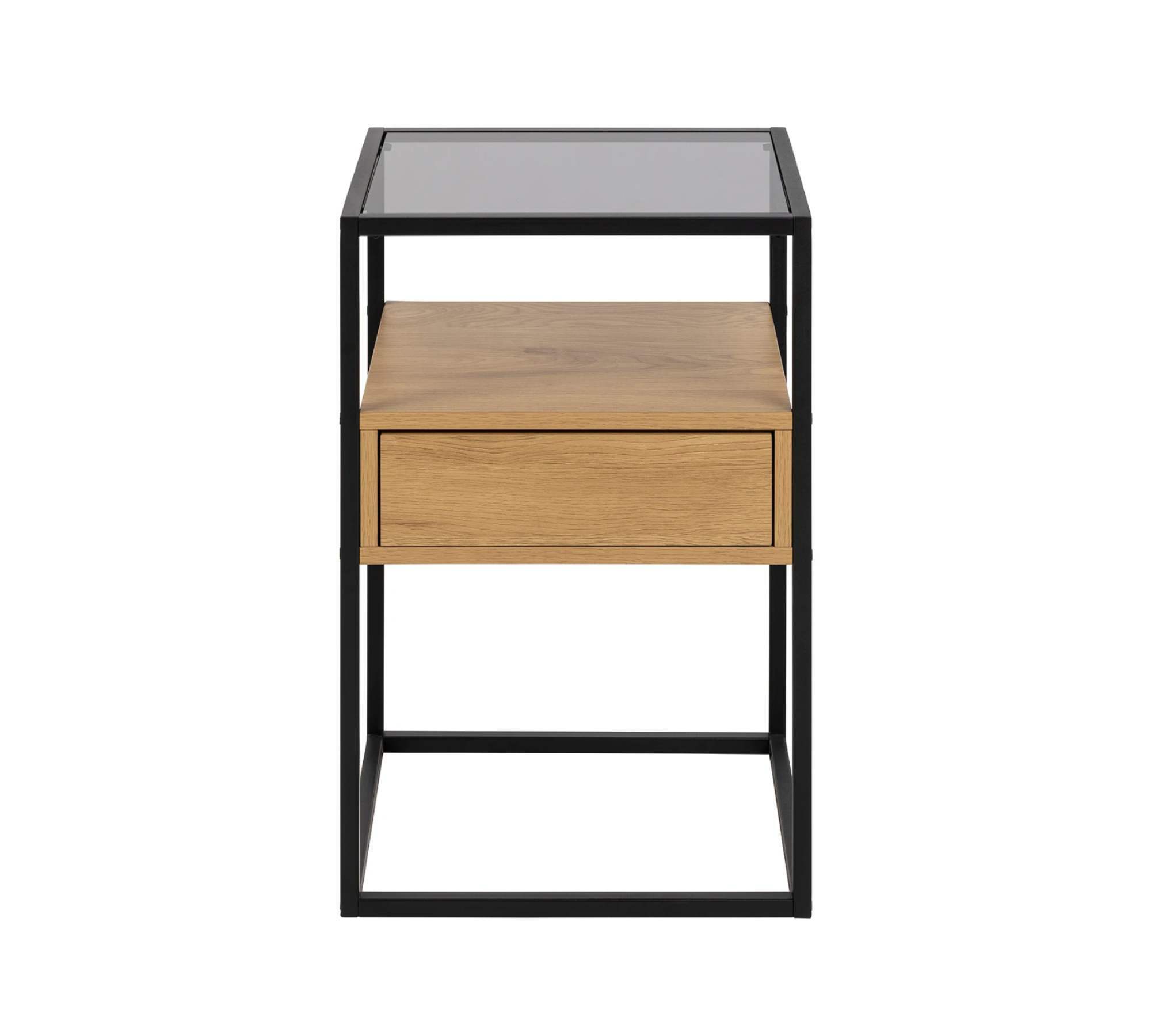 Nachtkommode Rauchglas Metall Wildeiche Dekor 2