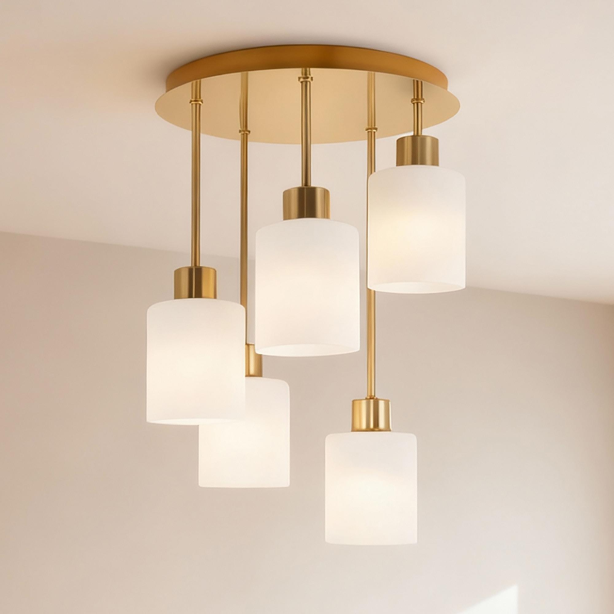 Polley Pendelleuchte 5-flammig Milchglas Gold  0