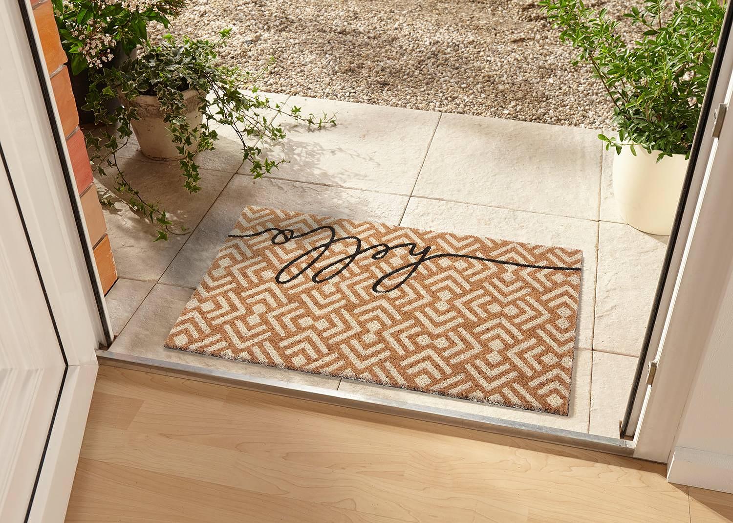 Kokos Geometric Hello Fußmatte Beige Weiß 0