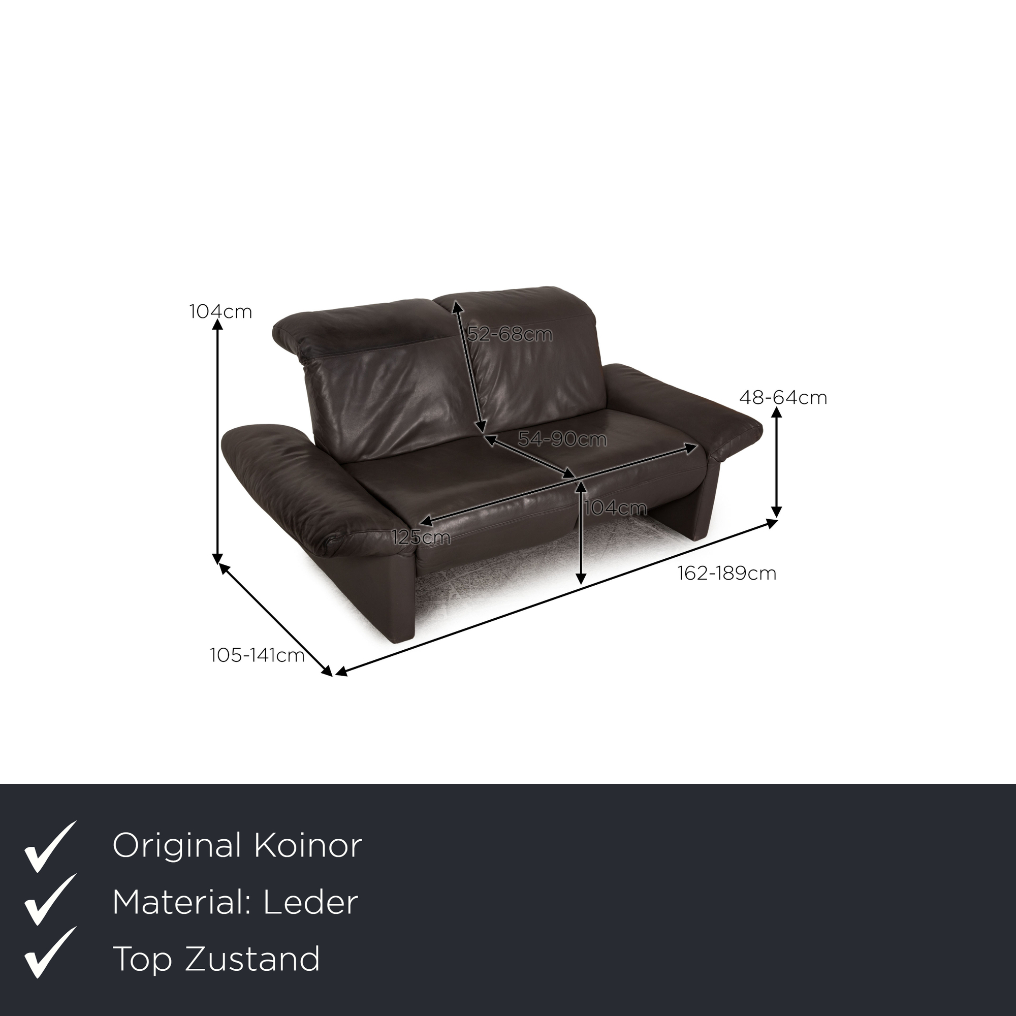 Enzo Sofa 2-Sitzer mit Liegefunktion Leder Anthrazit  1