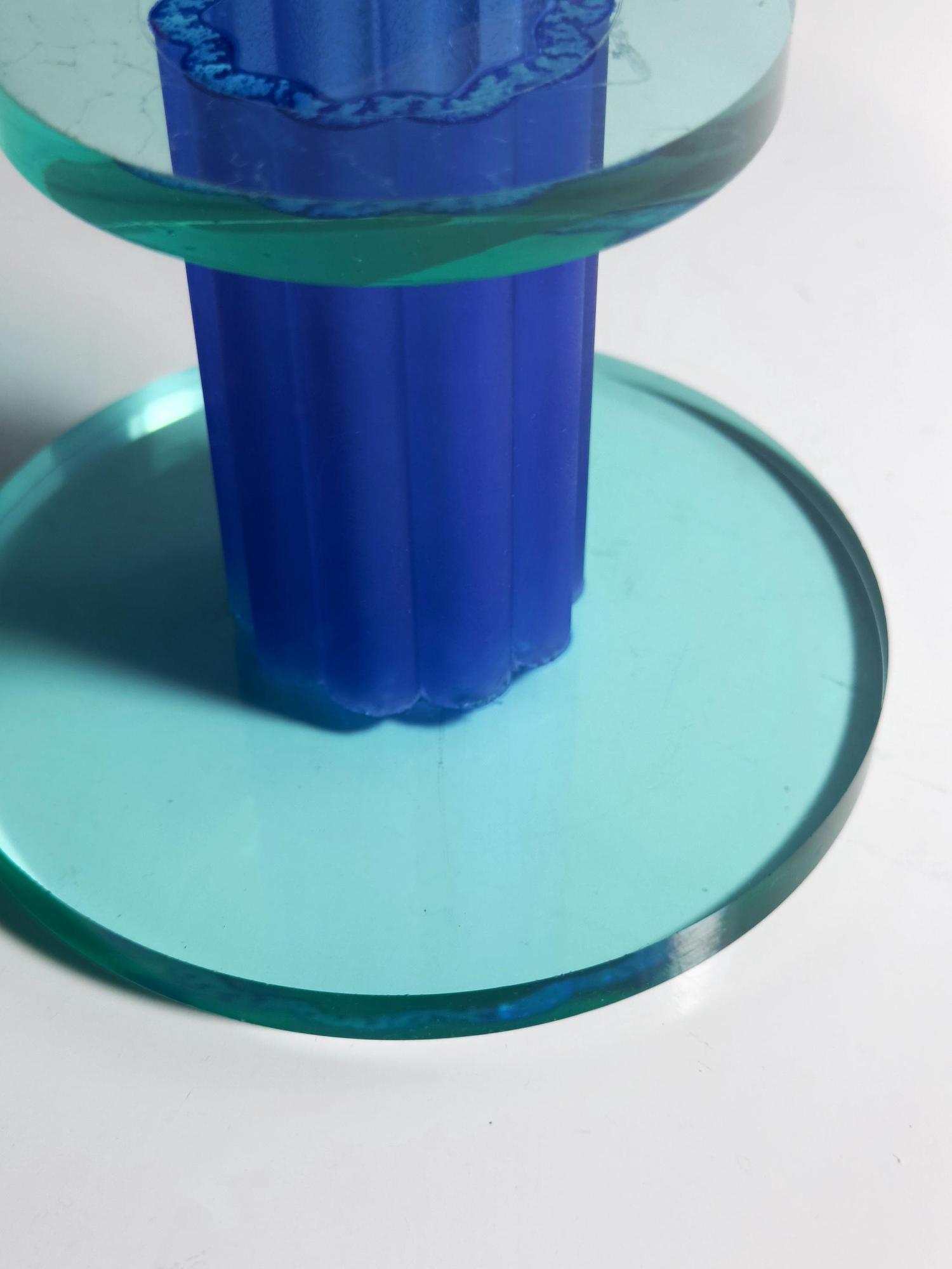 Vintage Tortenplatte Glas Blau 80er Jahre 3