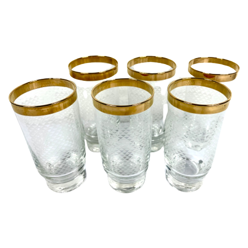 6x Long drink glasses Glass Transparent Gold 0