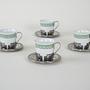 Espressotassen-Set Porzellan Silber Weiß 1980er Jahre 3
