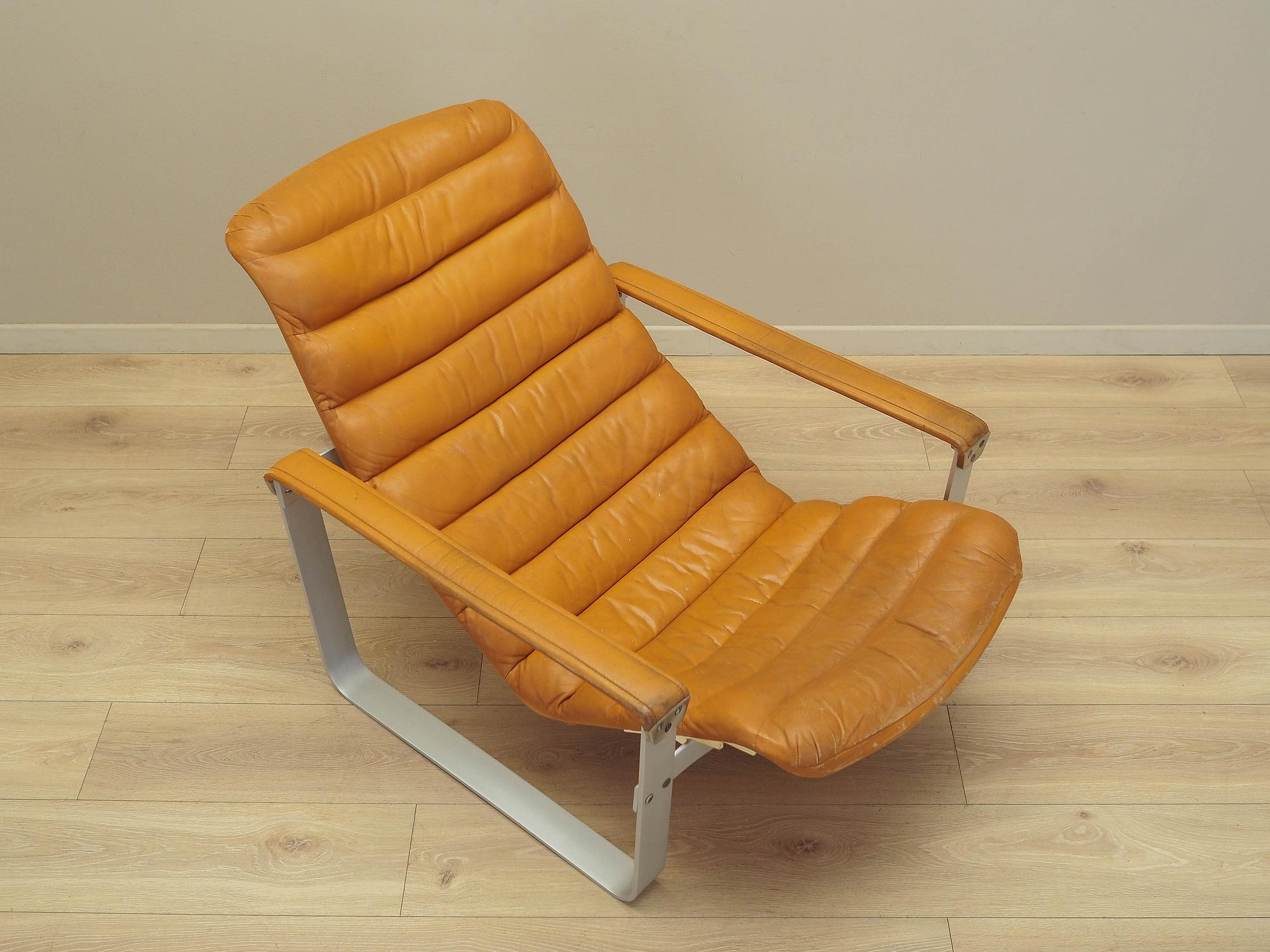 Lounge Chair Metal Leather Orange 1960s 9