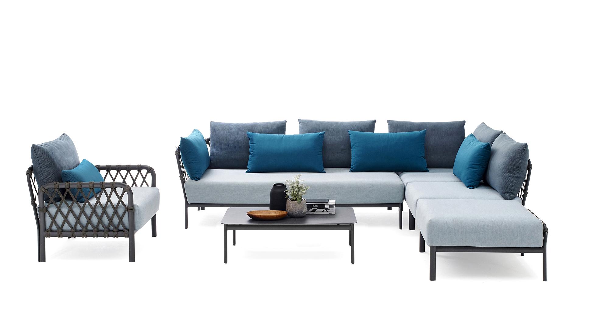 Caro Garten Lounge-Set Anthrazit Blau 3