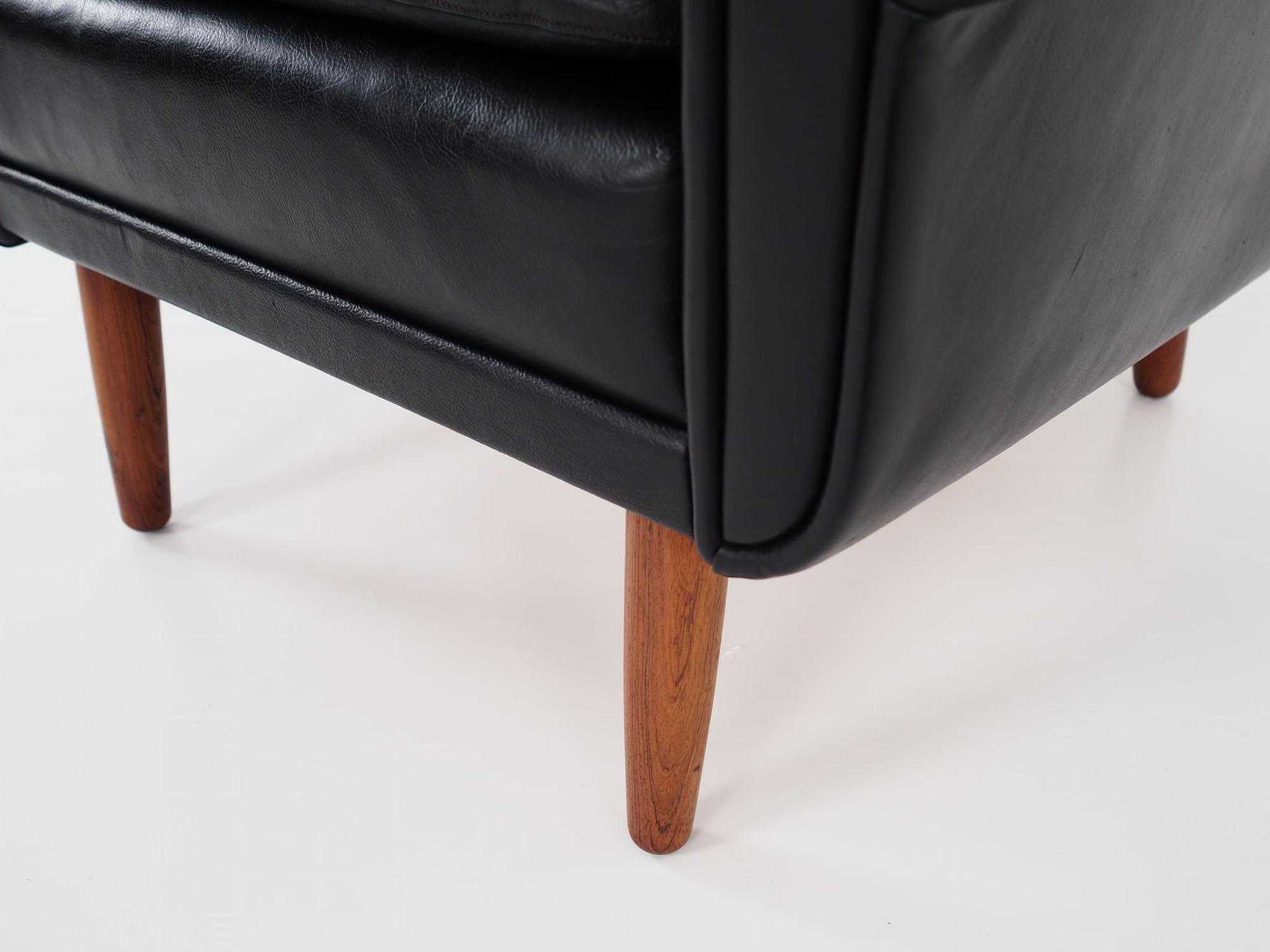 Vintage Sessel Naturleder Holz Schwarz 1970er Jahre  10