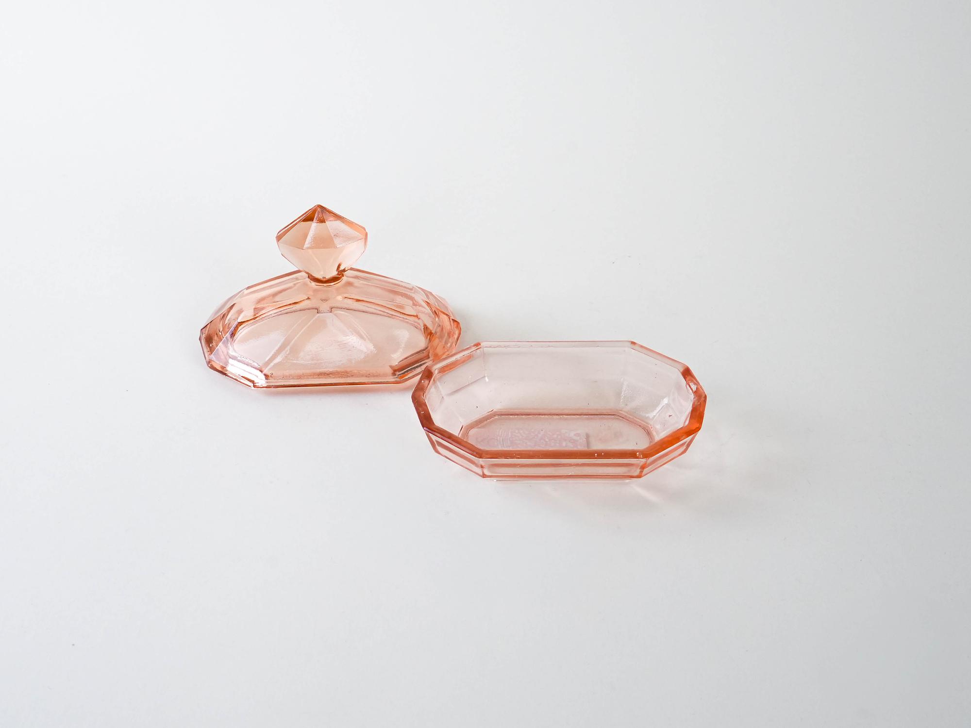 Art deco Butter dish Glass Pink 1930s 5