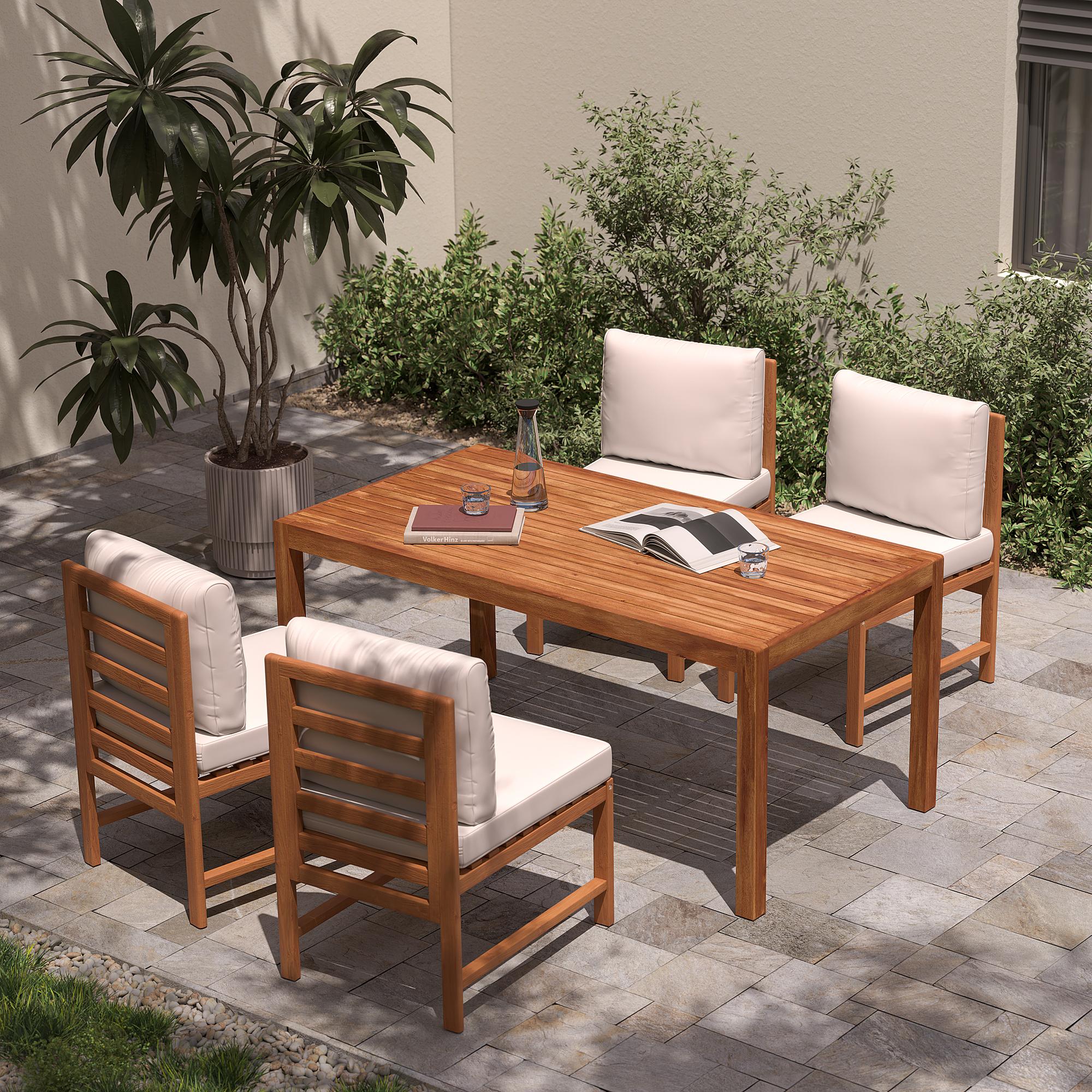 Dining Chair Bayton Acacia Solid Brown Beige 2