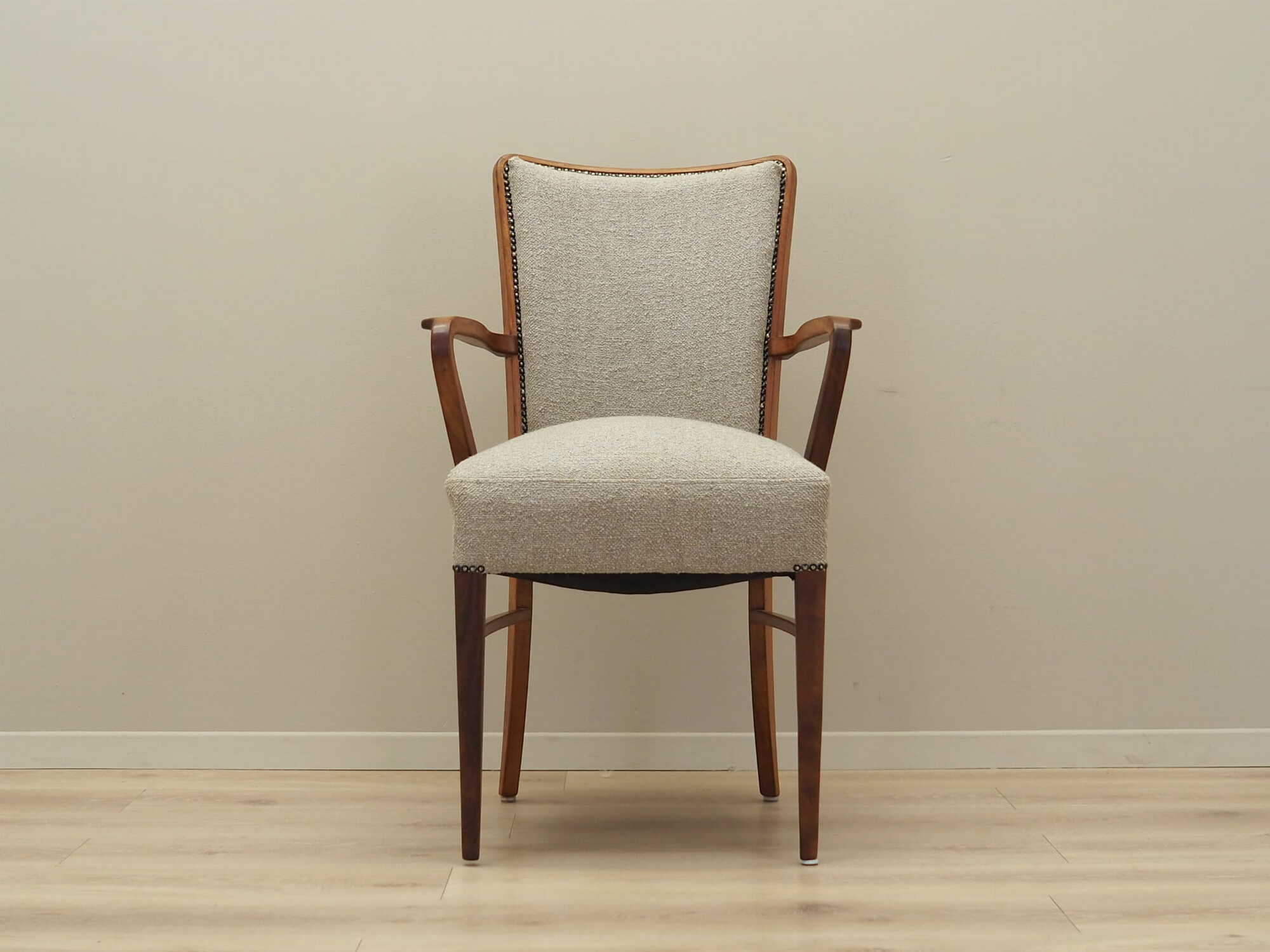 Vintage Chair Walnut Wood Textile Gray 1970s 1