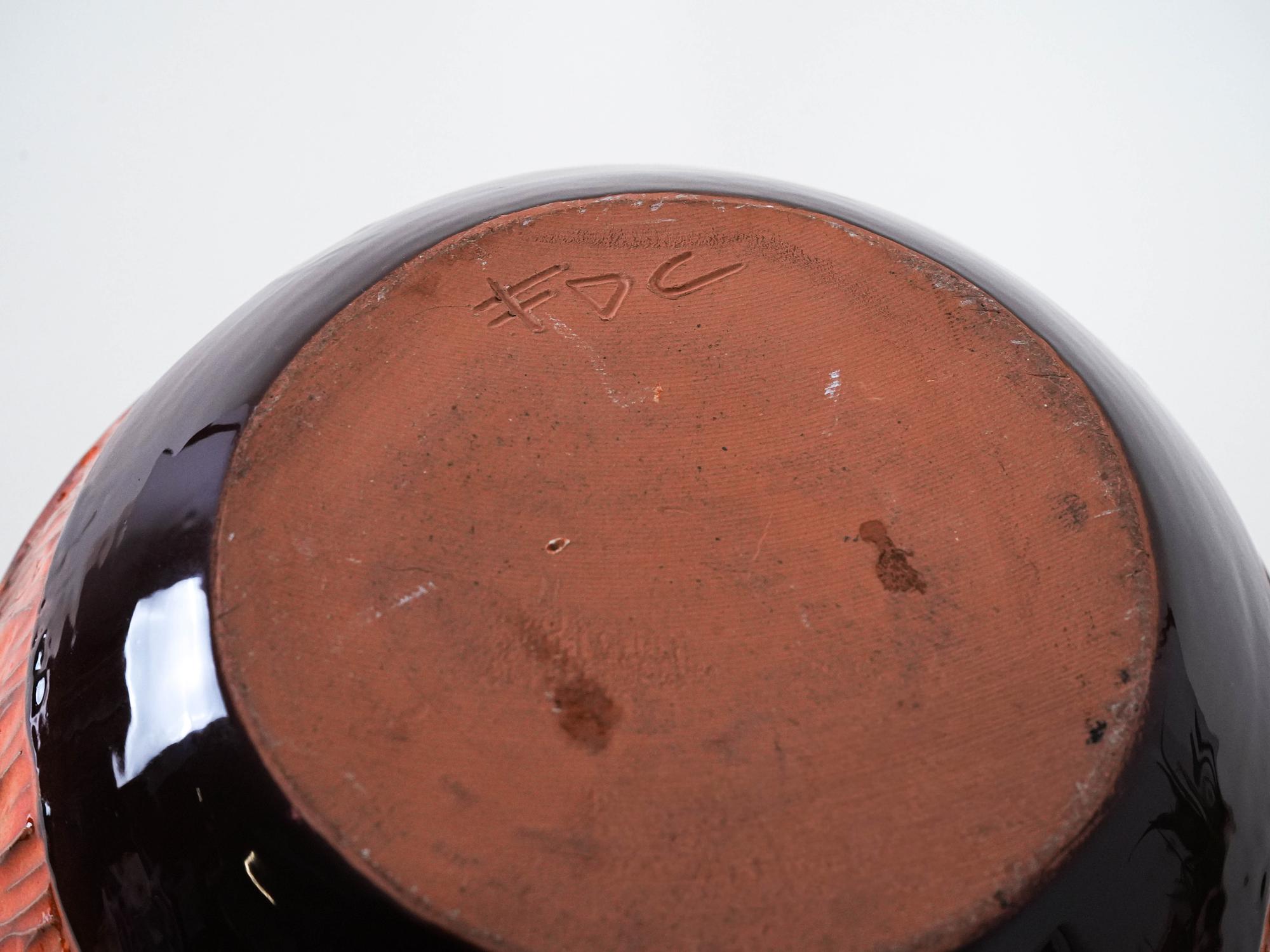 Keramikvase Schwarz Rot 1960er Jahre 7