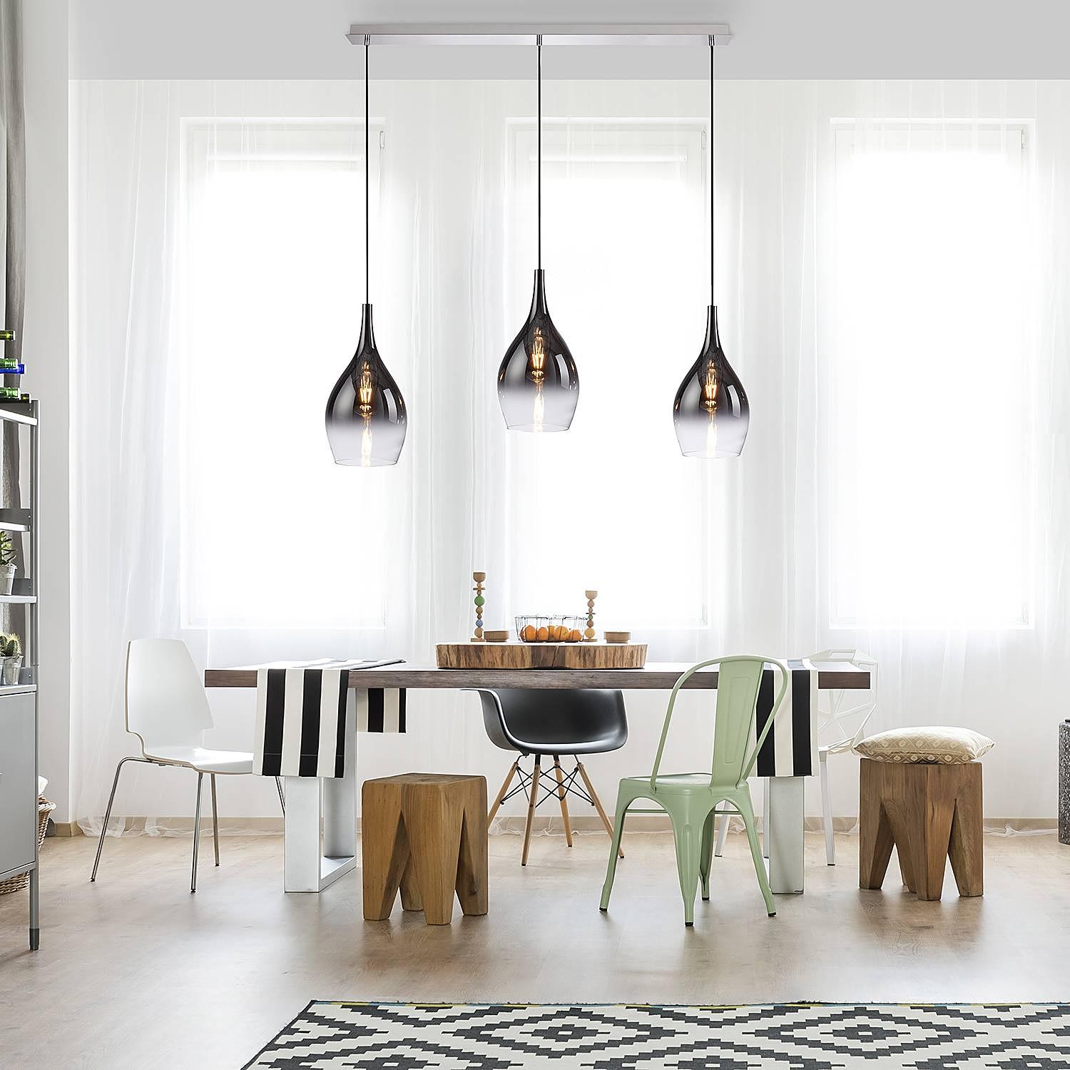3-Arm Pendant Lamp Pilua Colored Glass Silver Grey 2