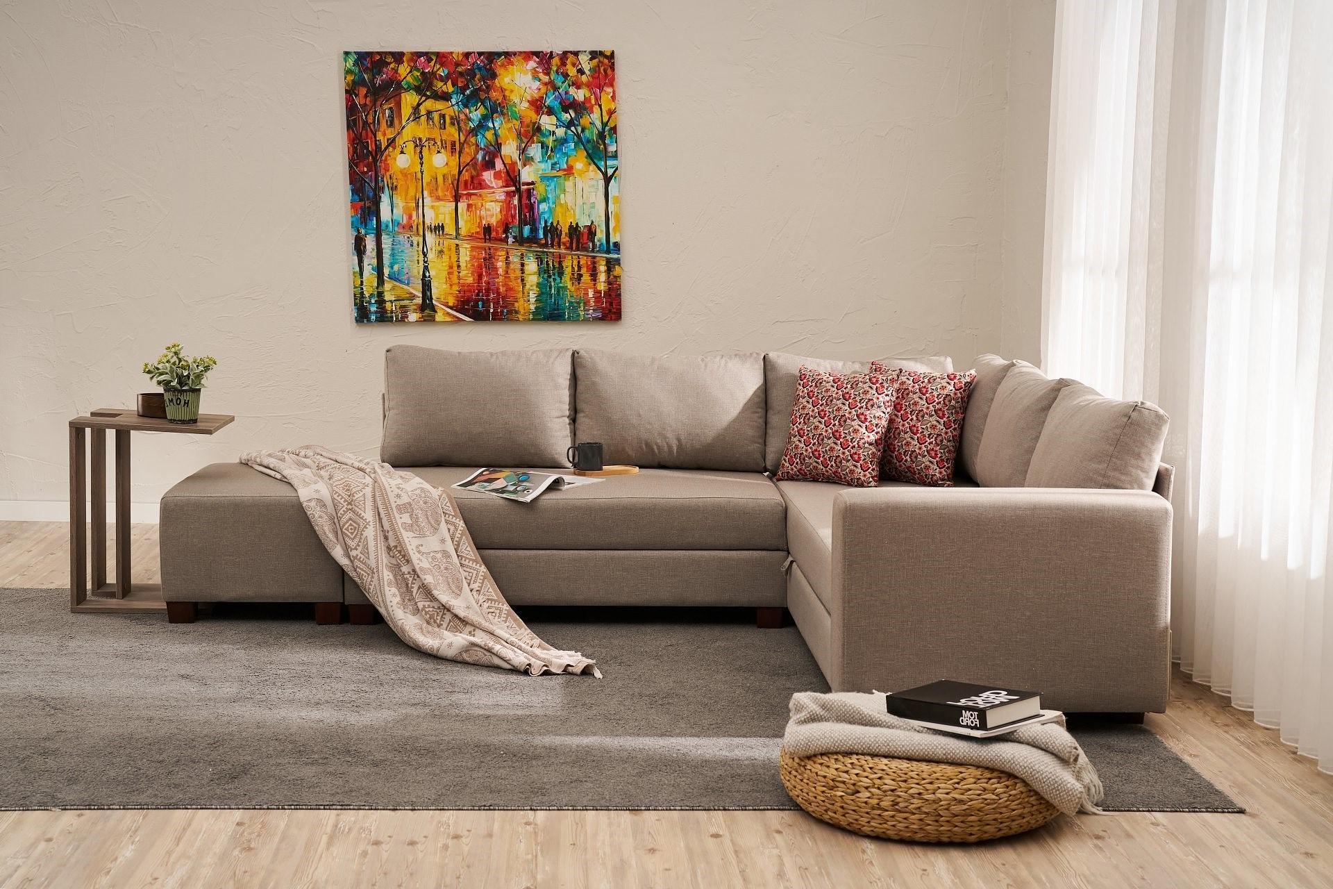 Aly Schlafsofa Récamiere Links Baumwolle Beige 0