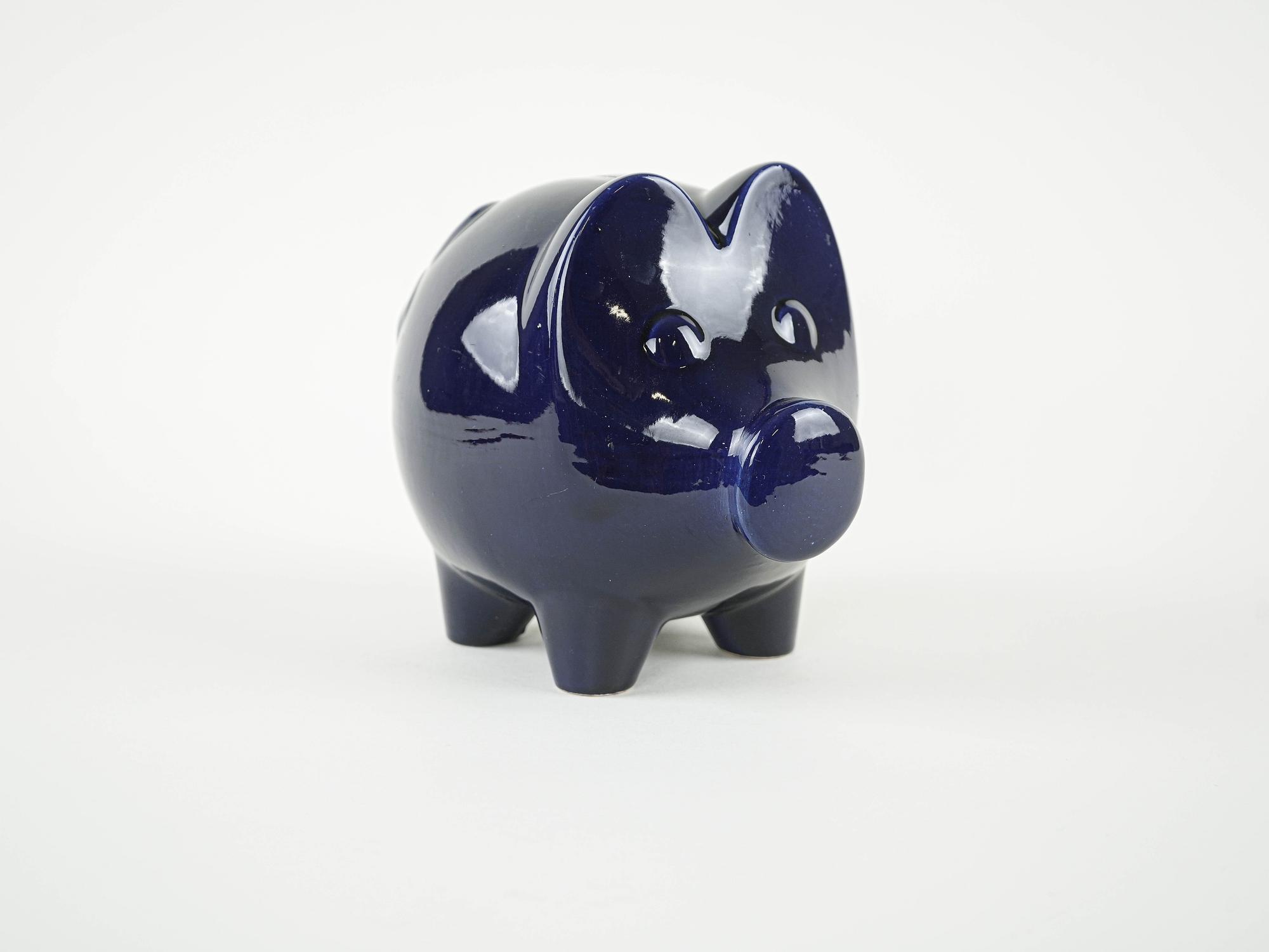 Piggy Bank Navy Blue 1970s 1