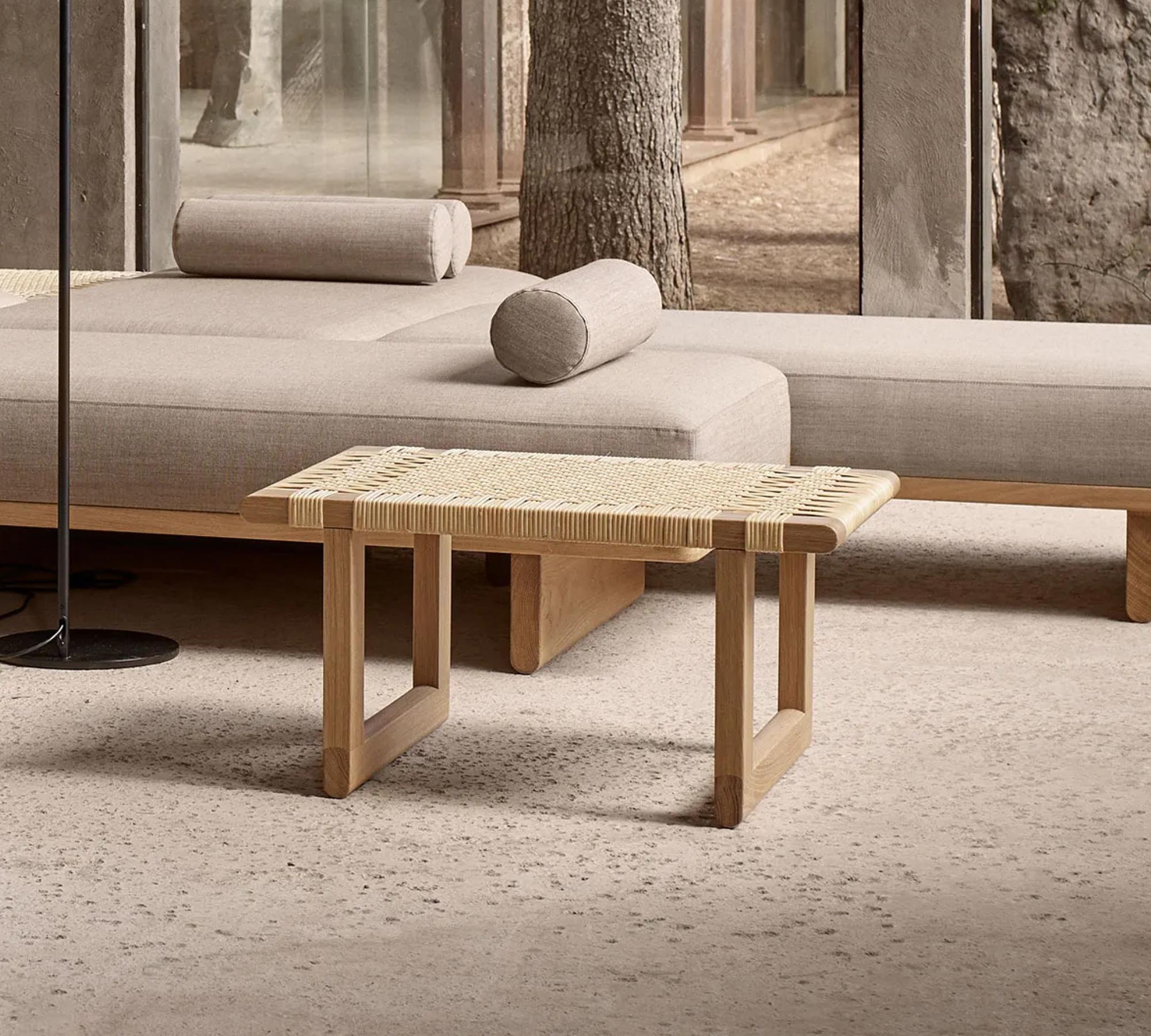 BMO488S Tischbank Eichenholz Rattan Natur 0