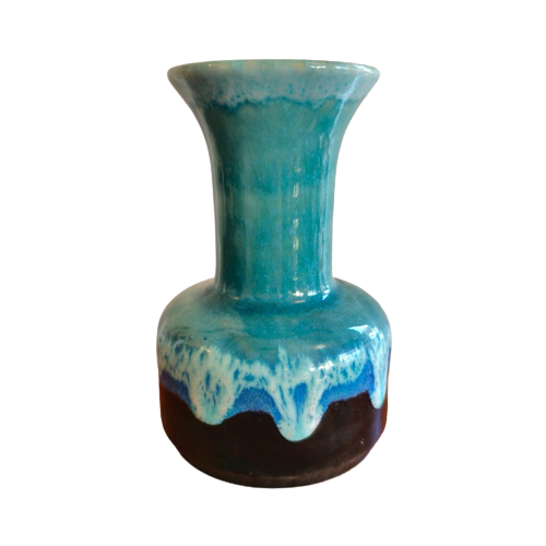 Vintage Vase Keramik Blau 1970er Jahre 0