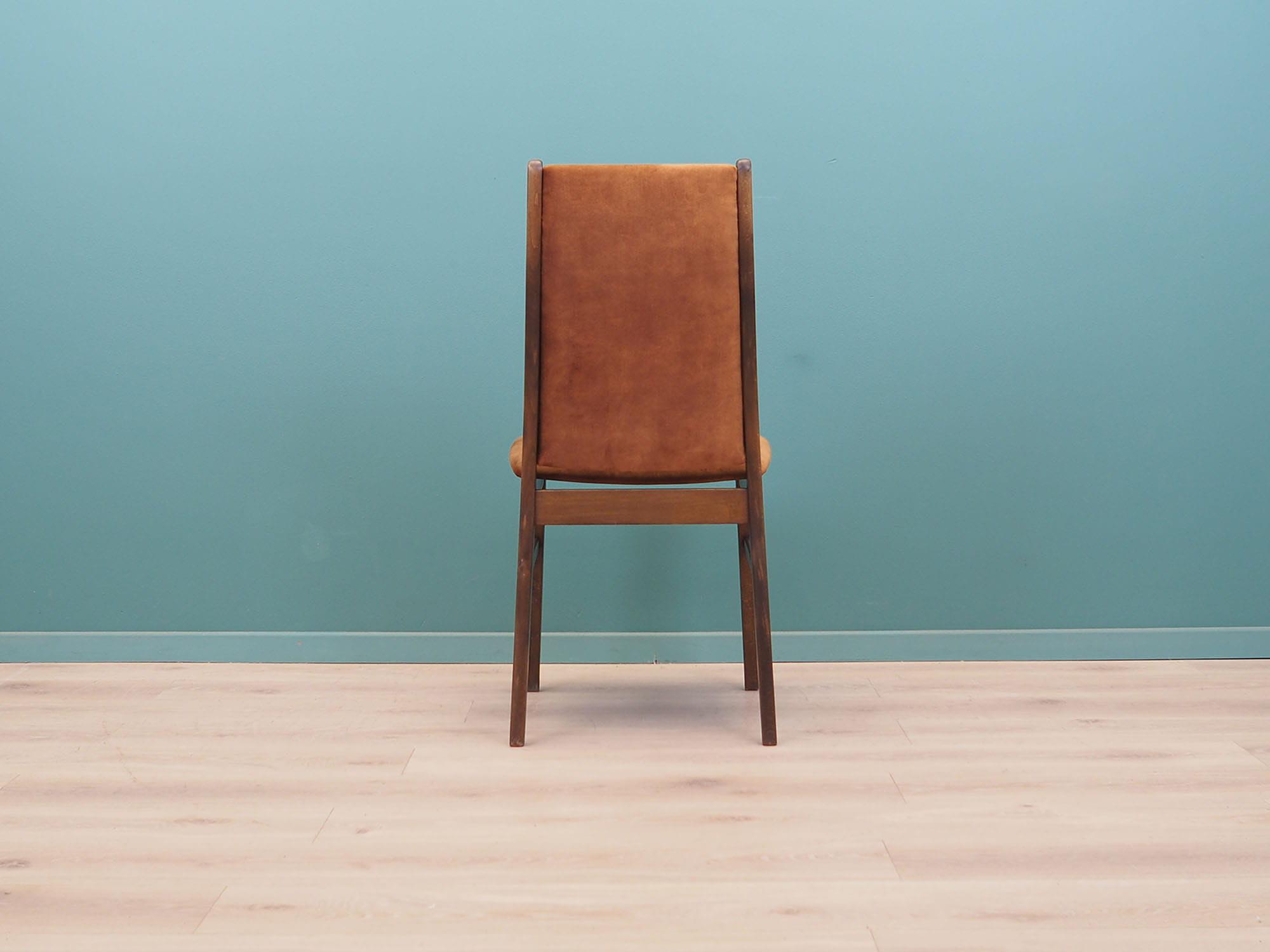 6x Chair Beech wood Velvet Brown 1960s 13