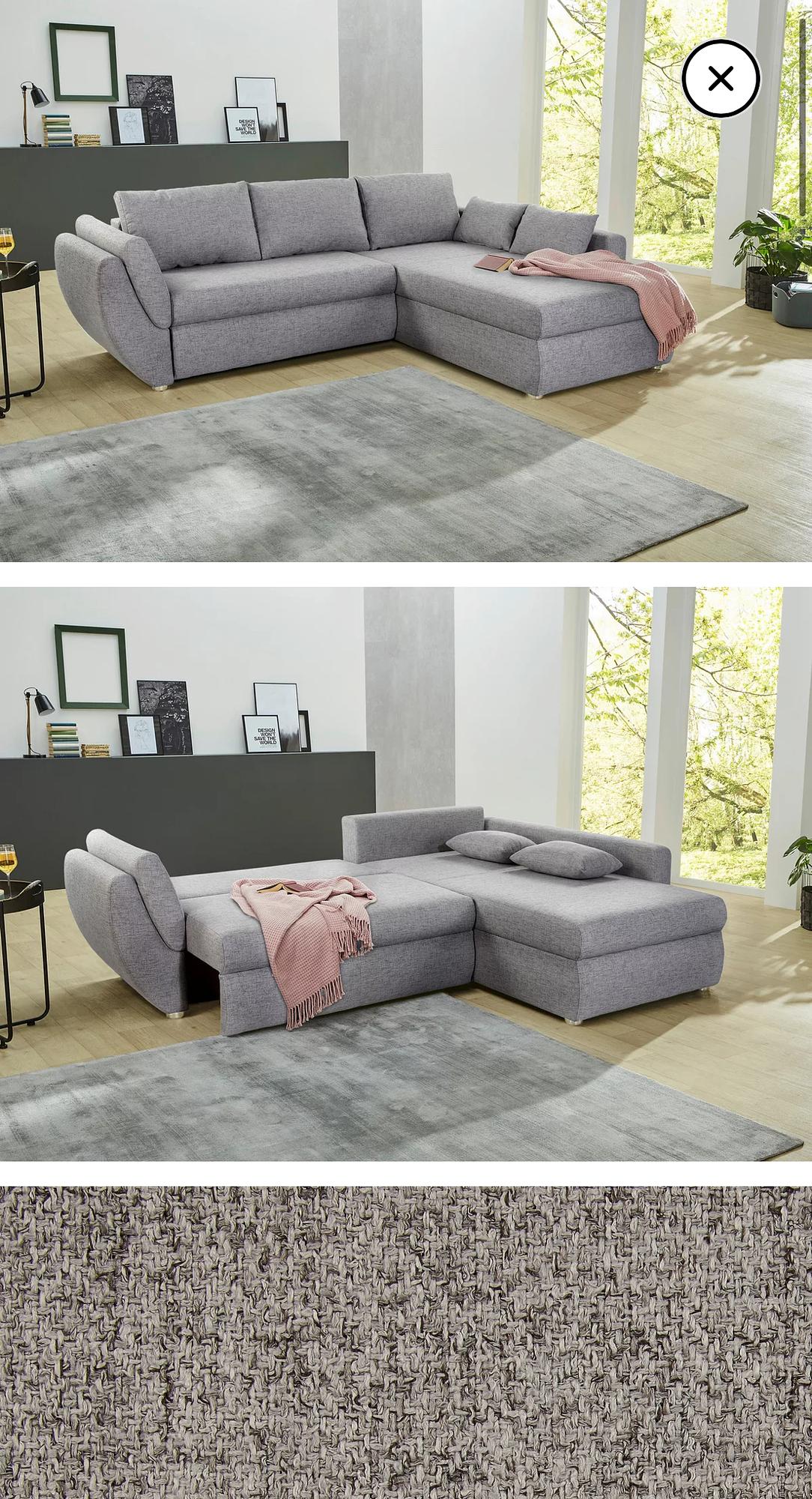 Ecksofa mit Schlaffunktion Textil Grau 0