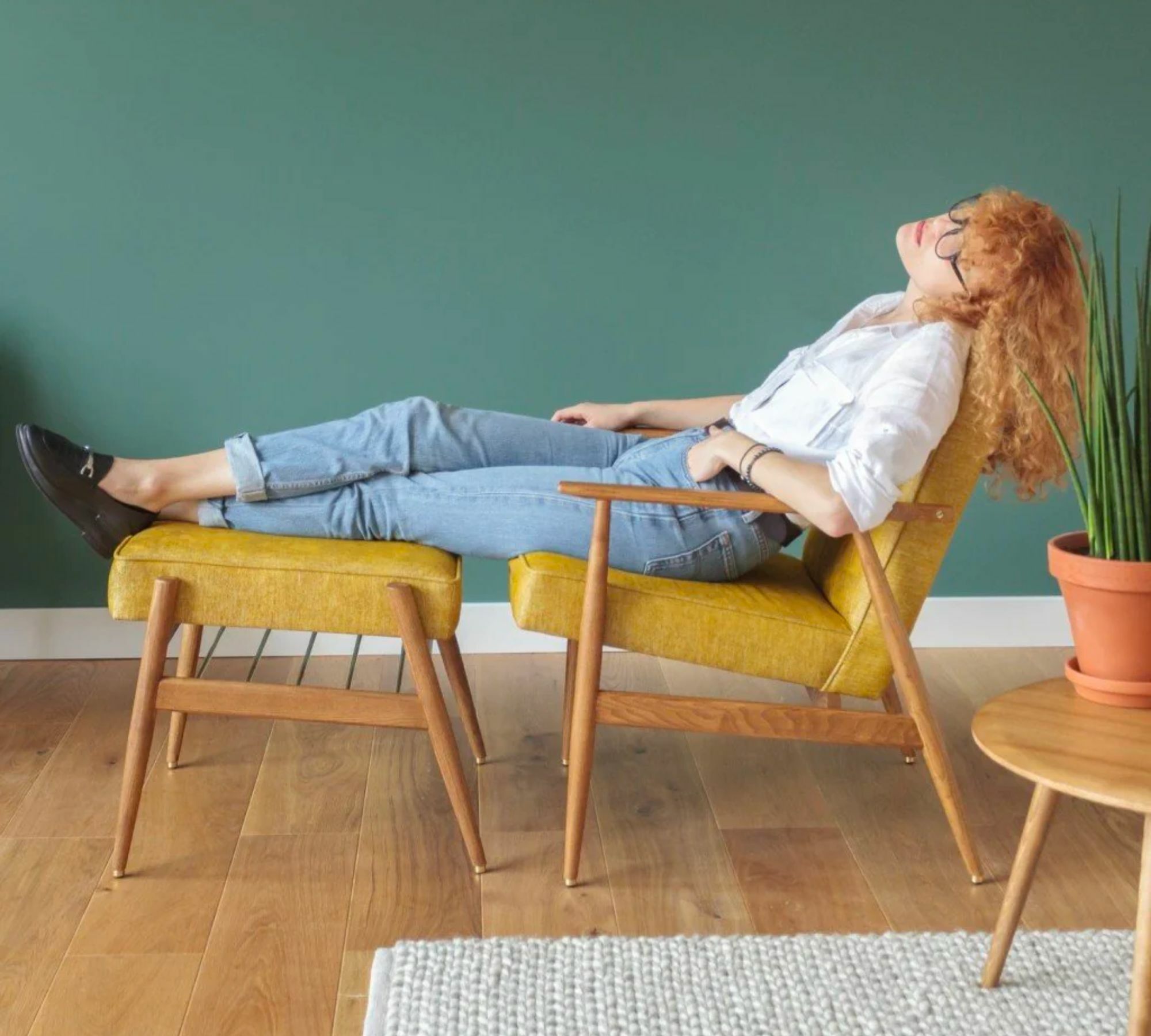 Fox Fußocker Holz Bouclé Beige 4