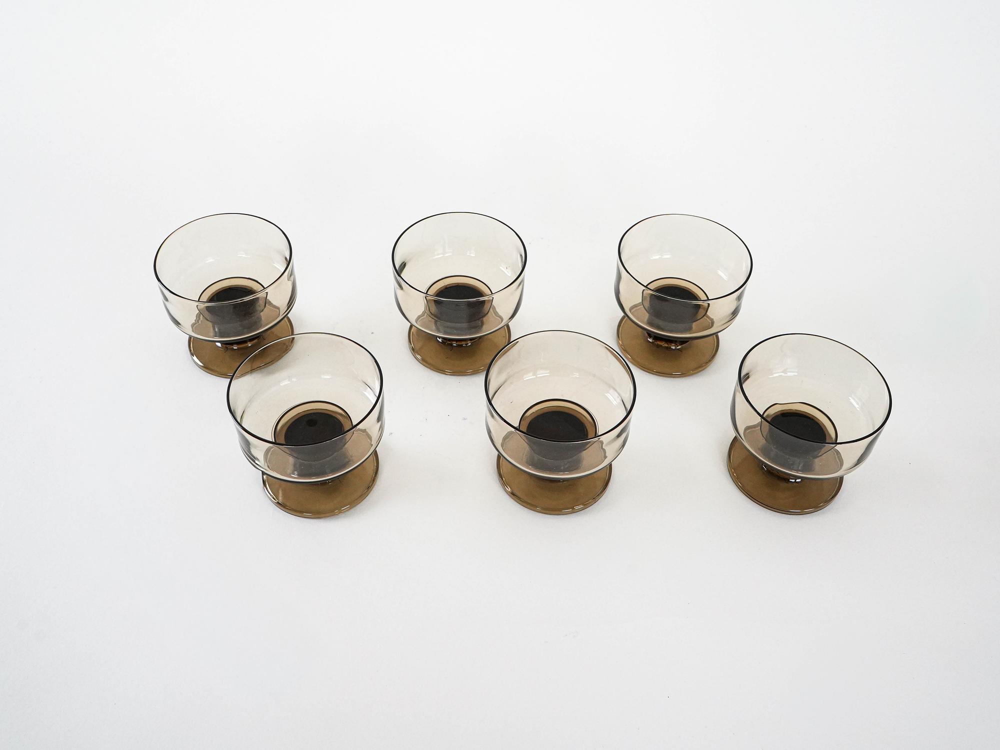 Dessertschalen-Set Rauchglas 1970er Jahre 4