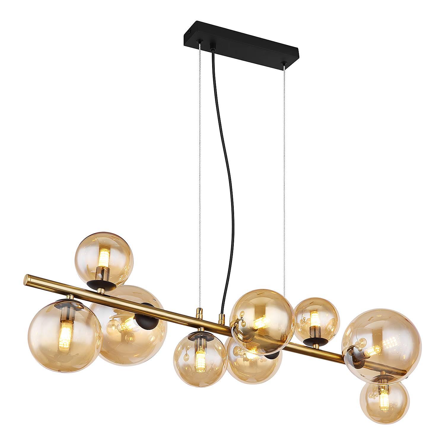 Riha LED-Pendelleuchte Farbglas Eisen Gold 4