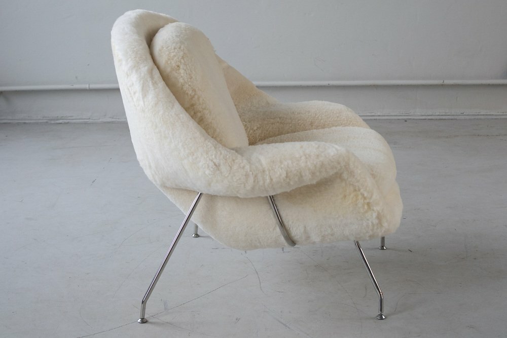 Vintage Eero Saarinen Womb Chair & Ottoman Textil Stahl Weiß 4