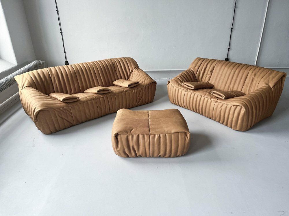 Vintage Annie Hiéronimus Sandra Sofa-Set Leder Beige 5-tlg 1