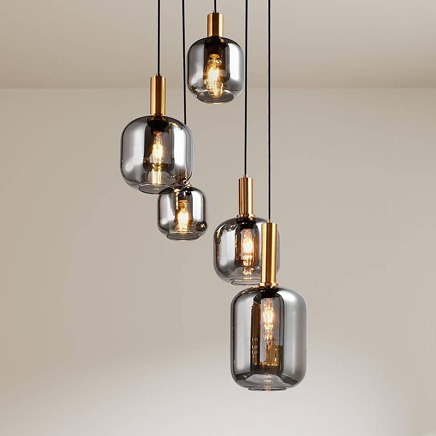 5-Flammig Pendelleuchte Fumo Eisen Schwarz Gold 0