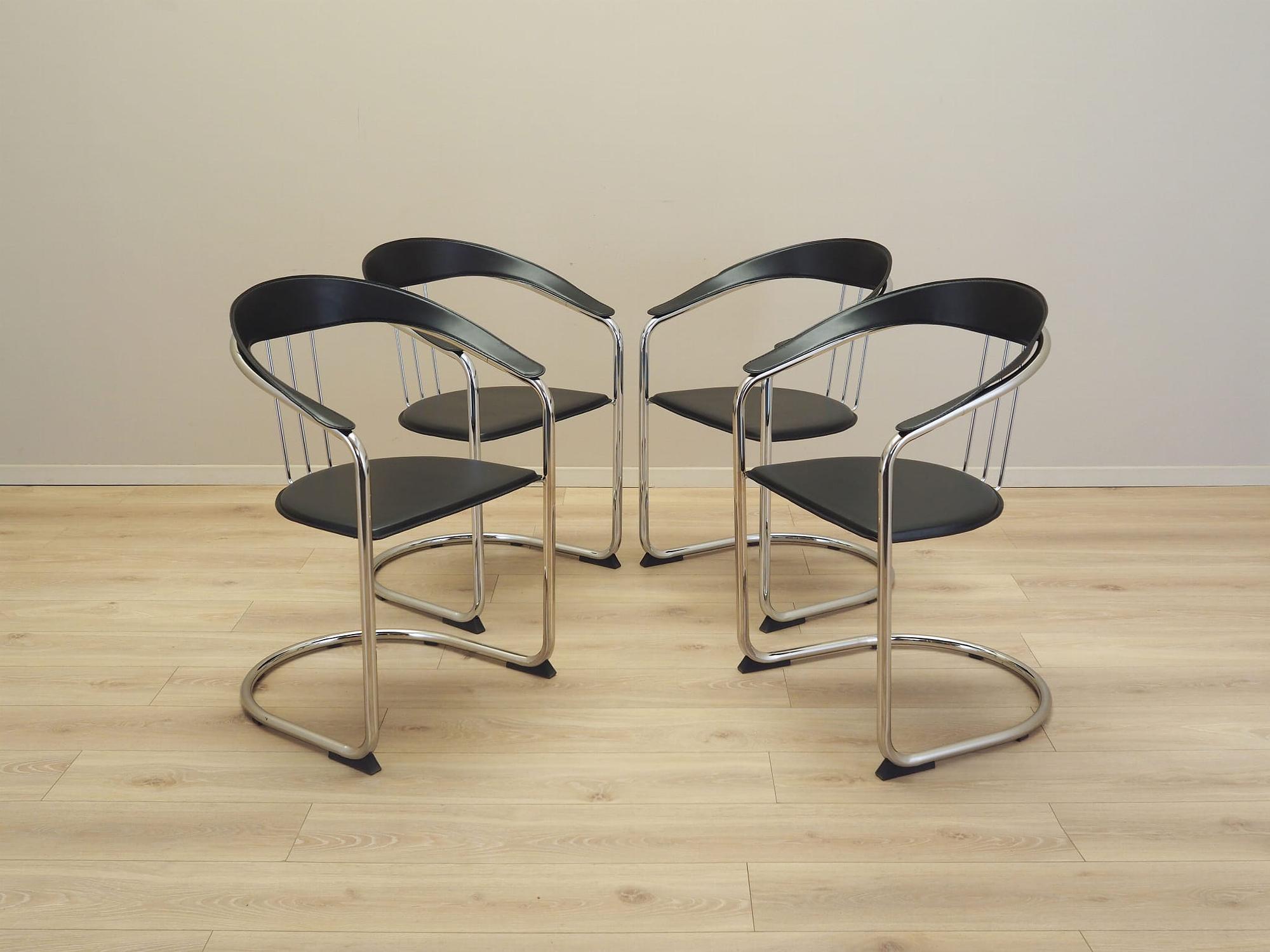 4x Dining chair leather metal 1980s 1