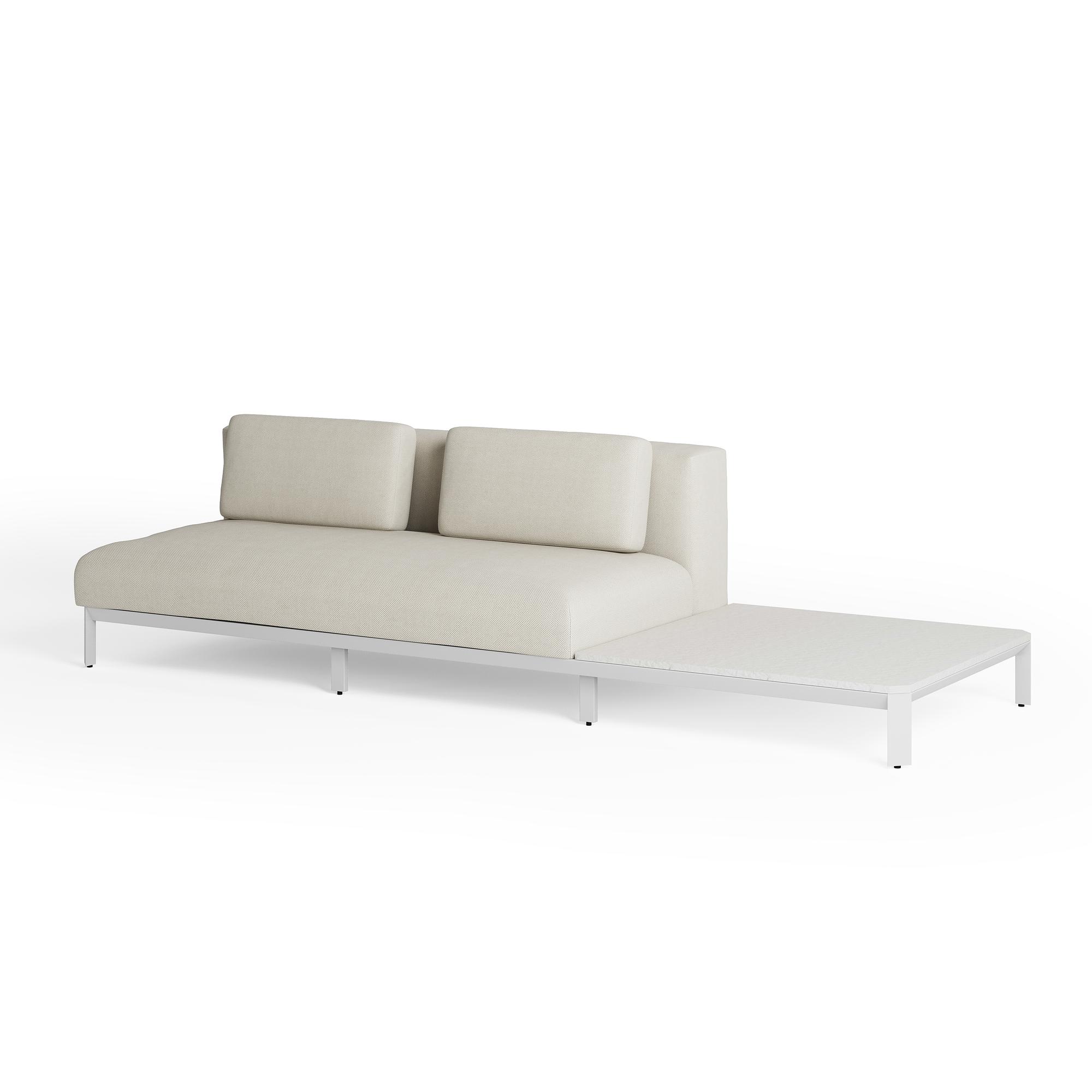 MAUROO Sofa Long with Table Base Ceramic White Bianco Cushions Linen 0