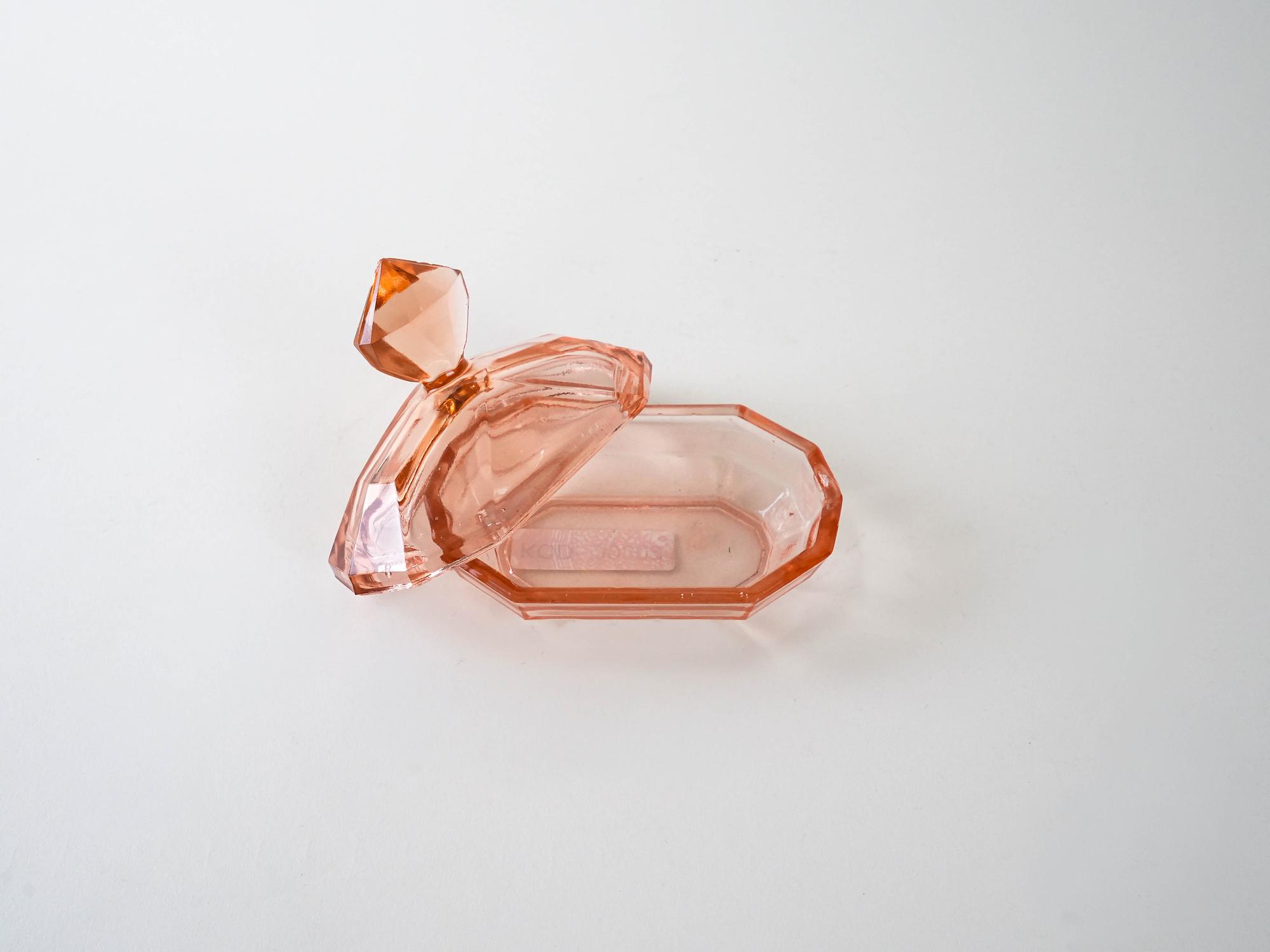 Art déco Butterdose Glas Rosa 1930er Jahre 6