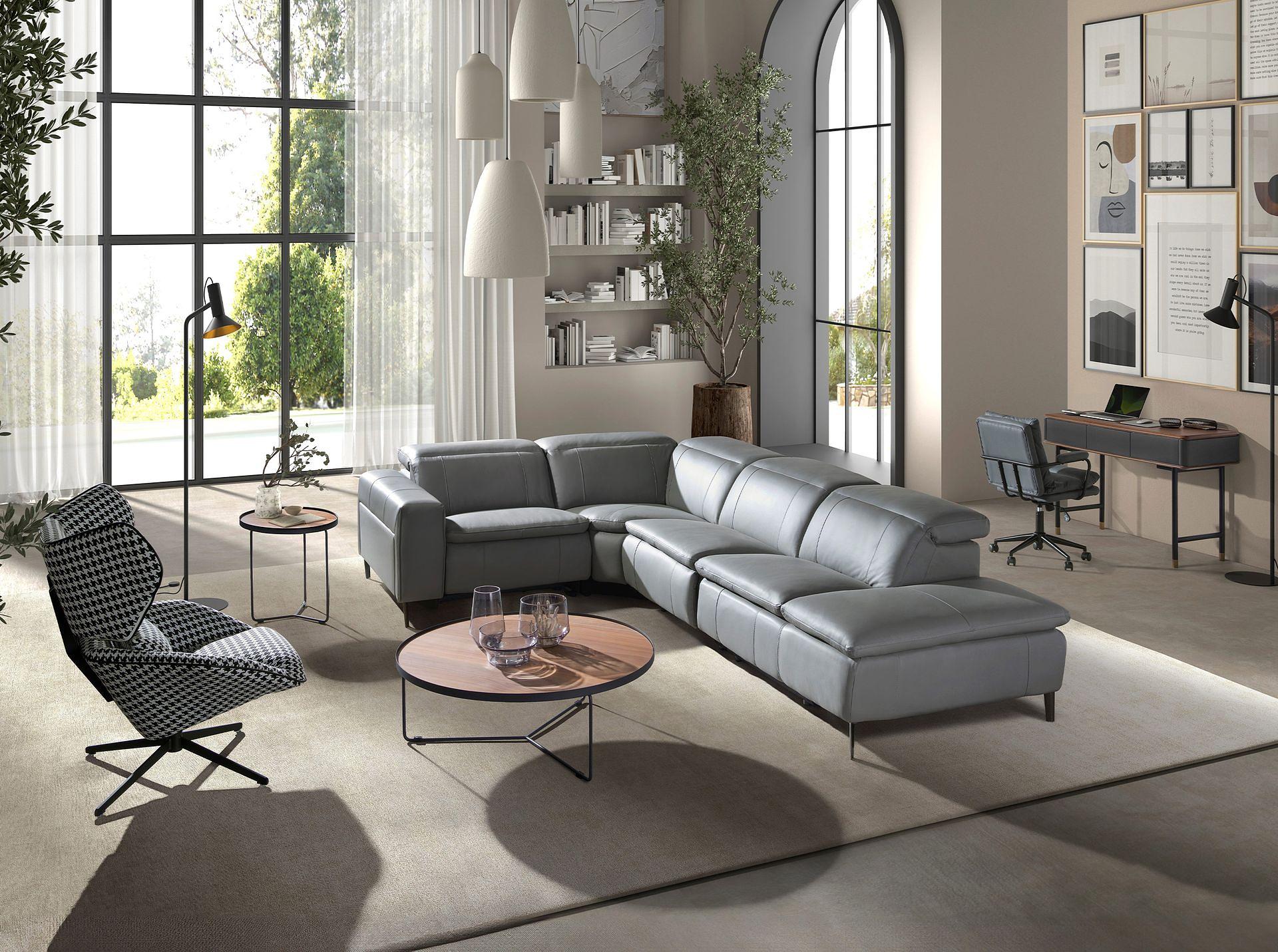 Sofa Récamiere Rechts Leder Grau 3