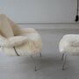 Vintage Eero Saarinen Womb Chair & Ottoman Textil Stahl Weiß 1