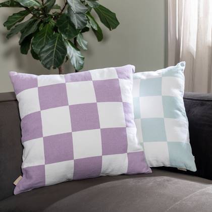 Cushion Textile Blue Plaid 1