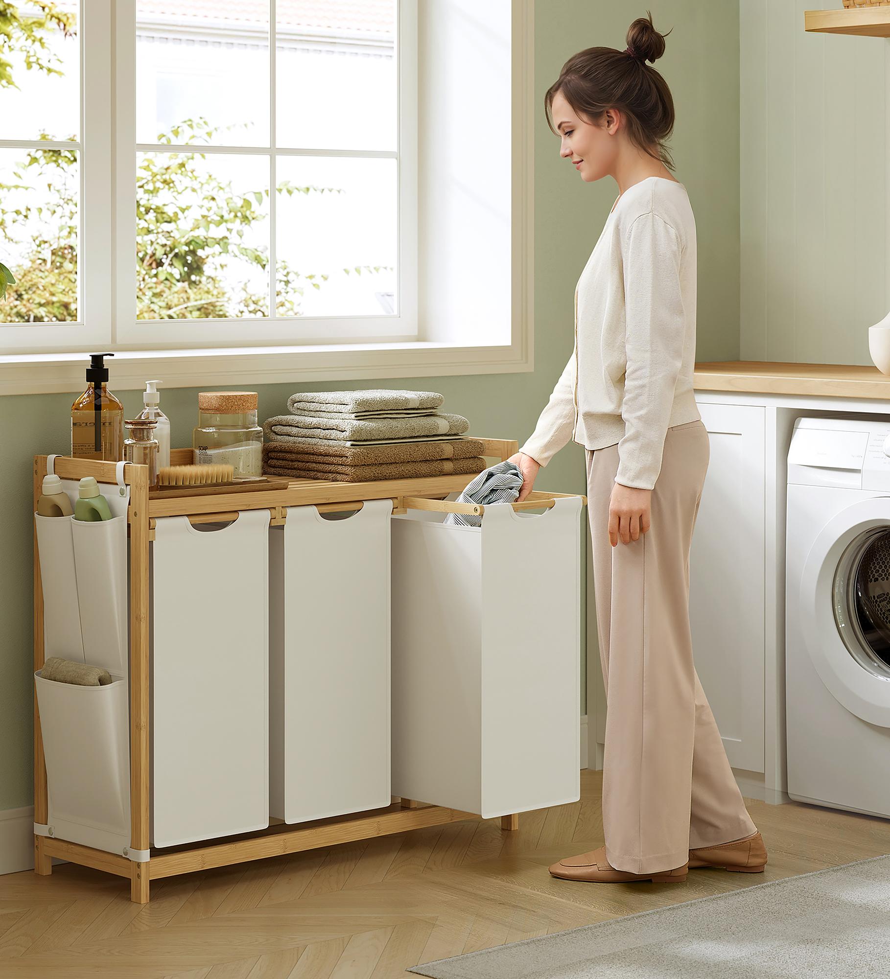 Kabai Laundry Basket Bamboo White 2