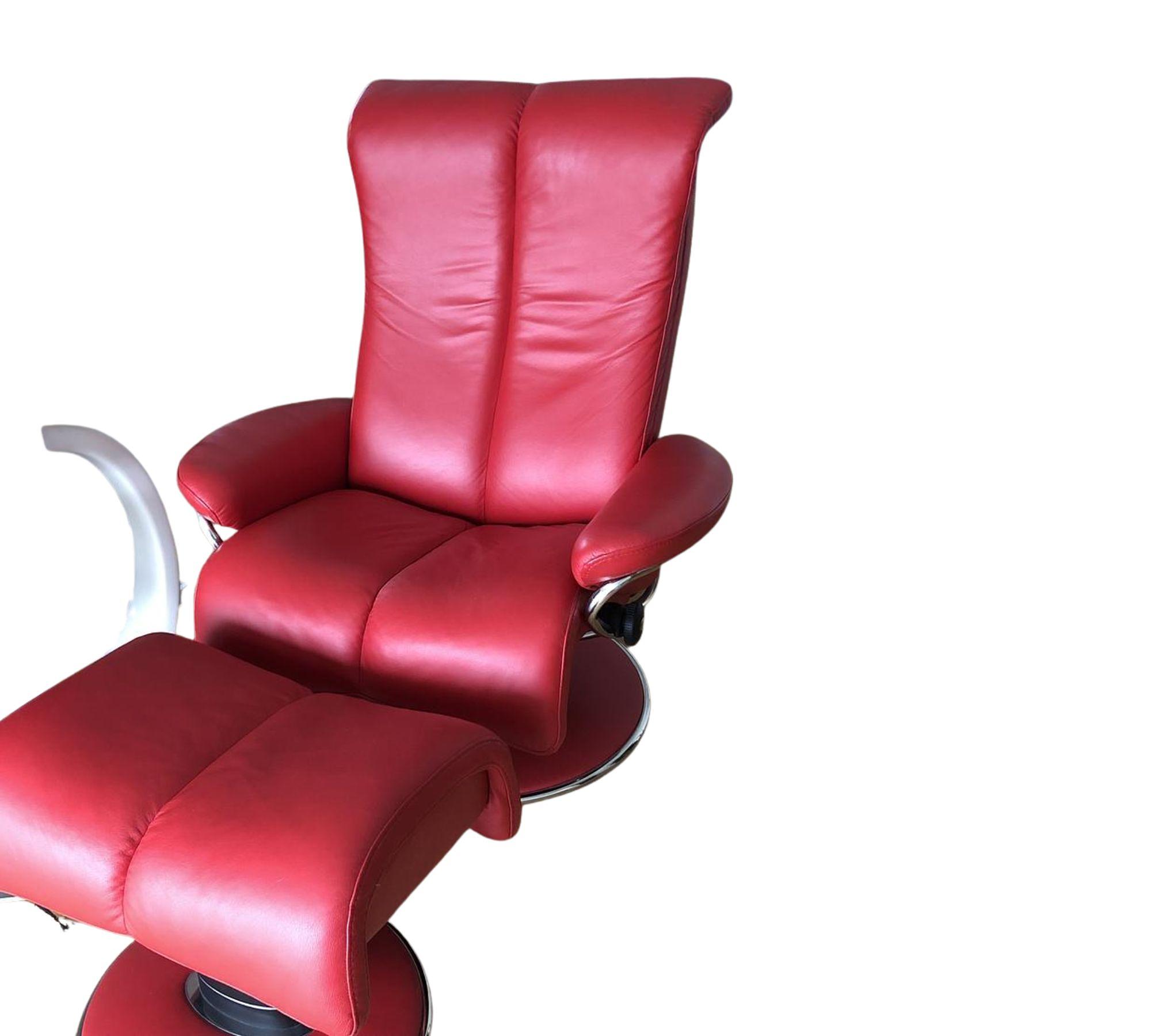 Relaxsessel mit Hocker Leder Rot 4